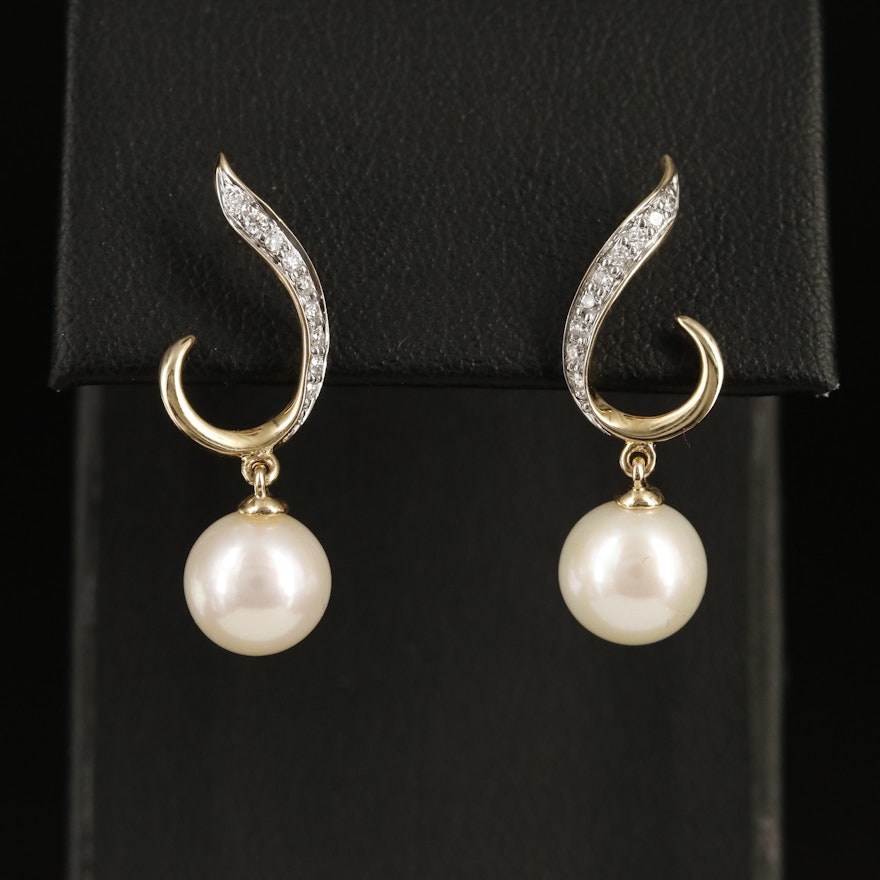 14K Pearl and Diamond Earrings