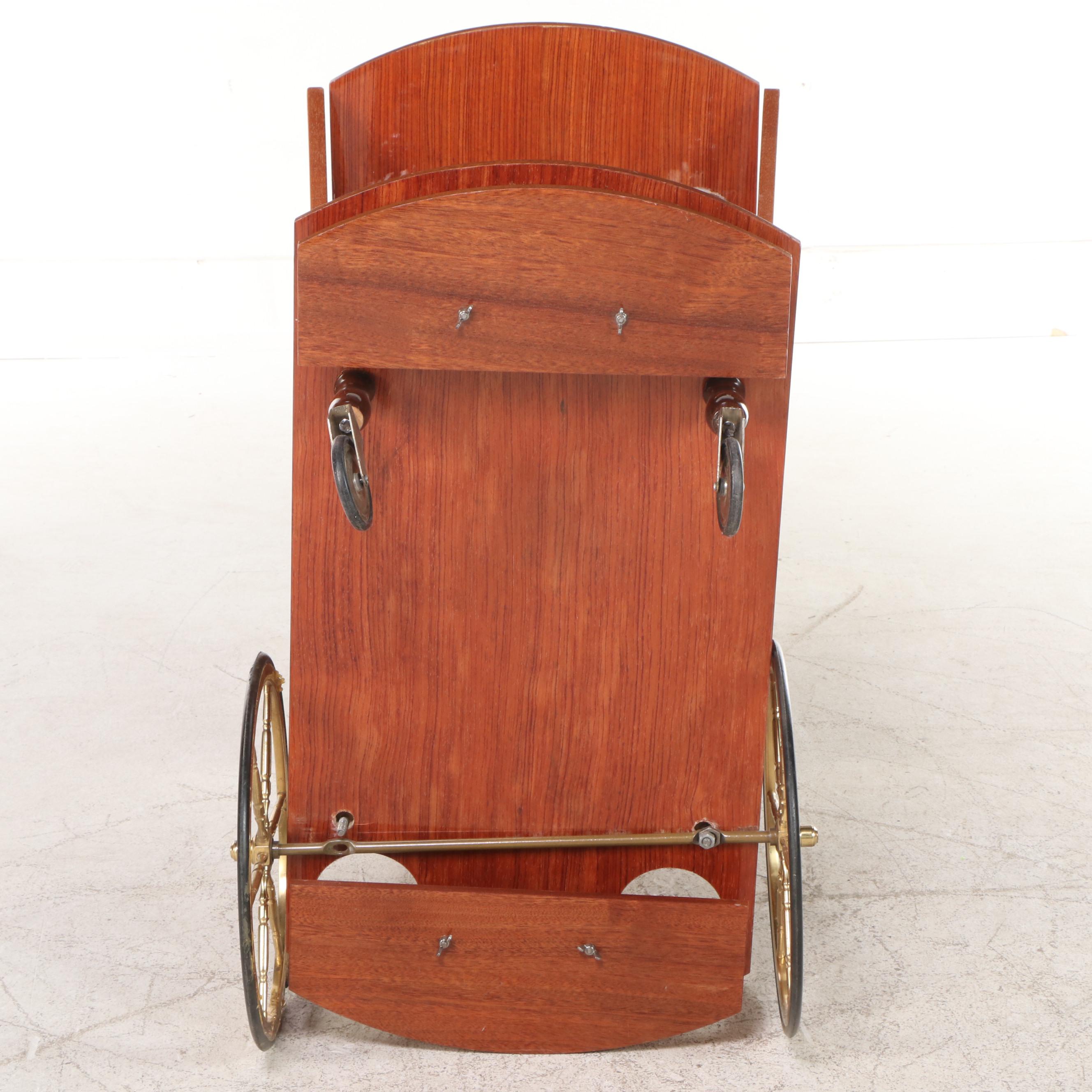 Italian Inlaid Walnut Serving Cart, Mid-20th Century