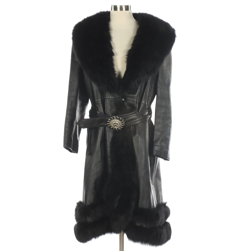 Belted Leather Trenchcoat with Lamb Fur Trim from Rajac Leathers