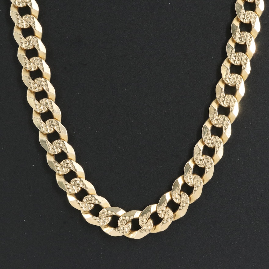 Italian 14K Textured Curb Chain Necklace