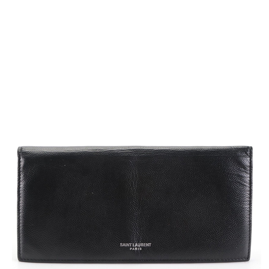 Saint Laurent Long Wallet in Black Grain de Poudre Embossed Leather