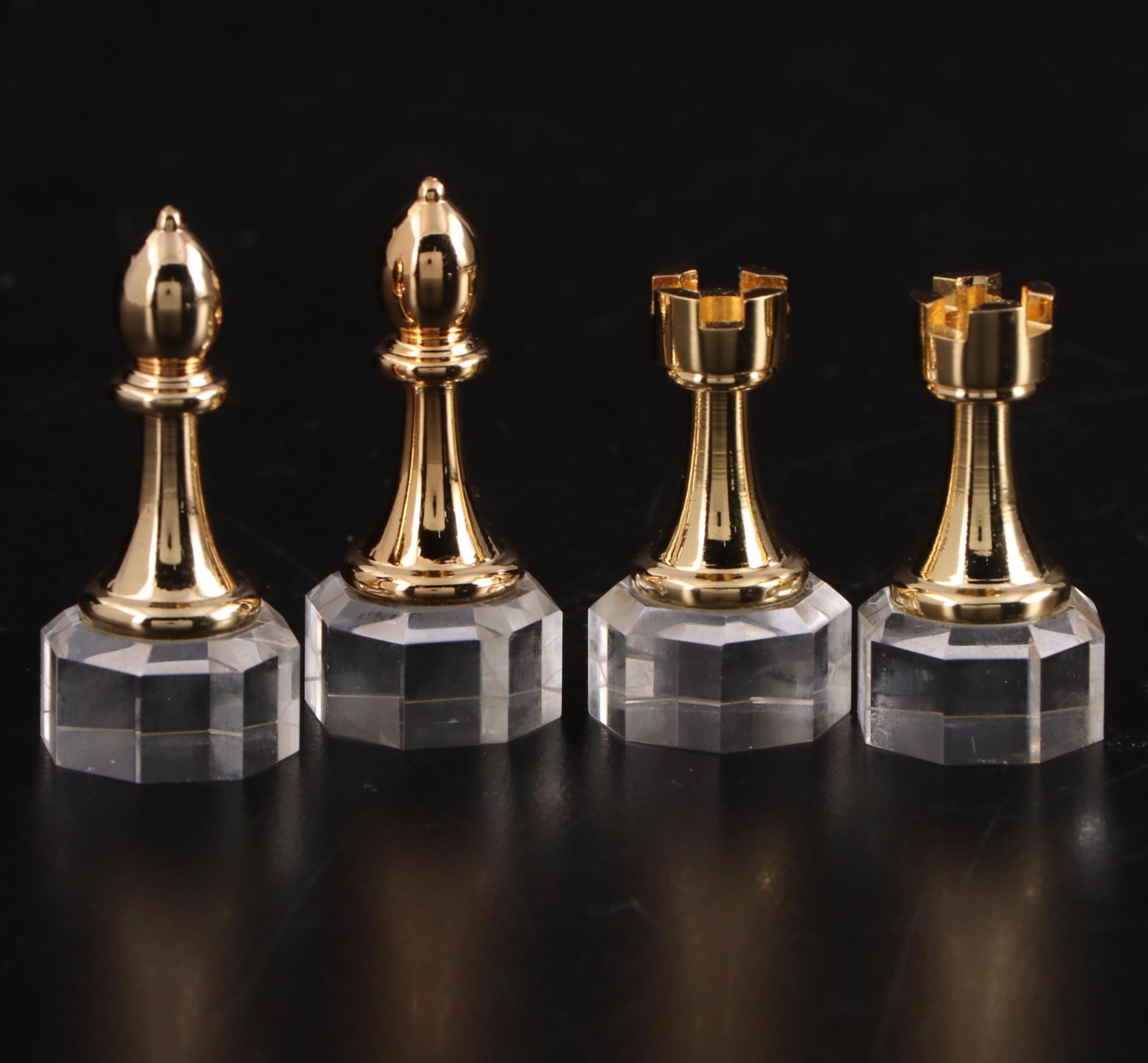 24K Gold Plate, Silver Plate and Crystal Chess Set Crystal Chess Board