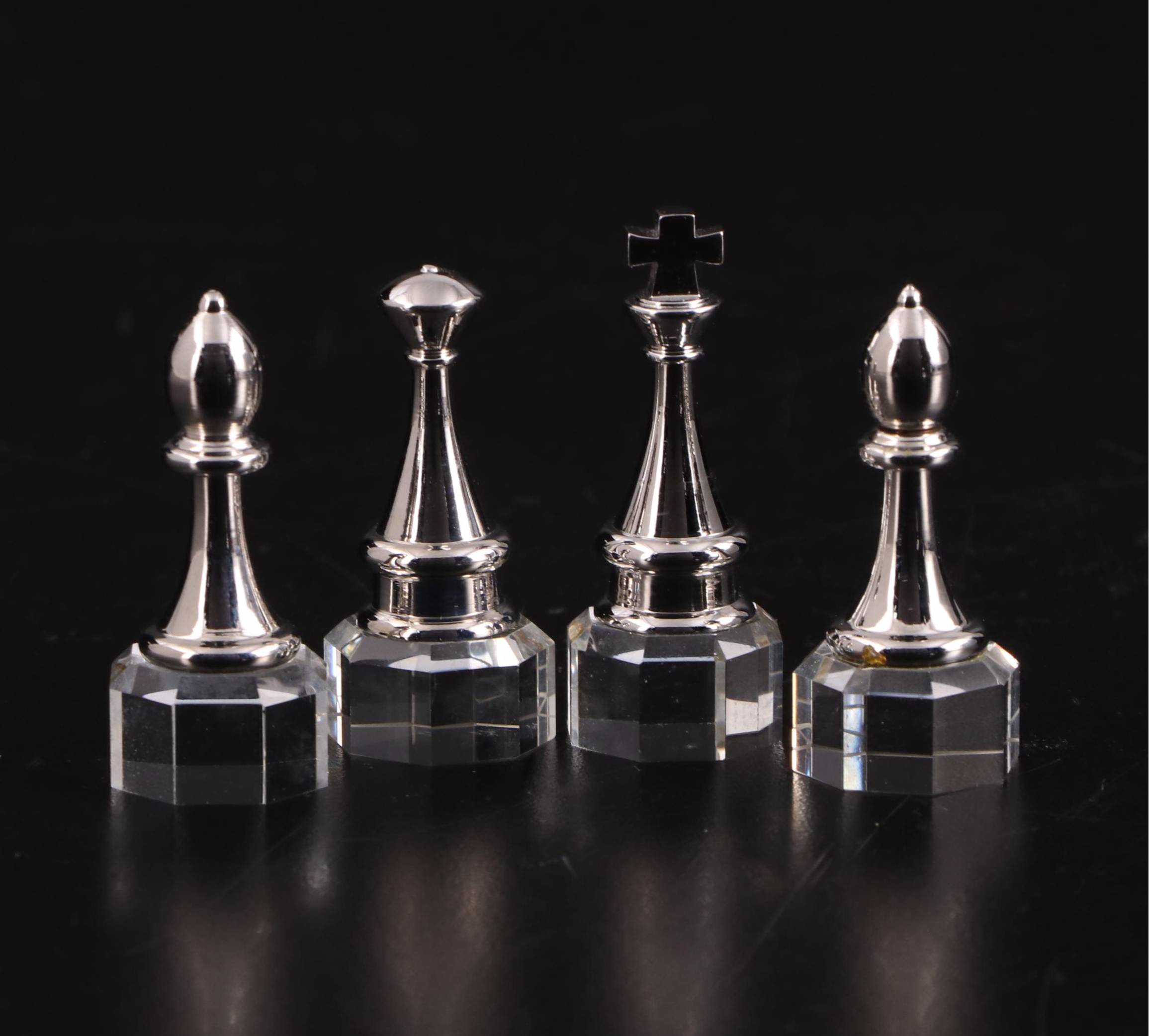 24K Gold Plate, Silver Plate and Crystal Chess Set Crystal Chess Board