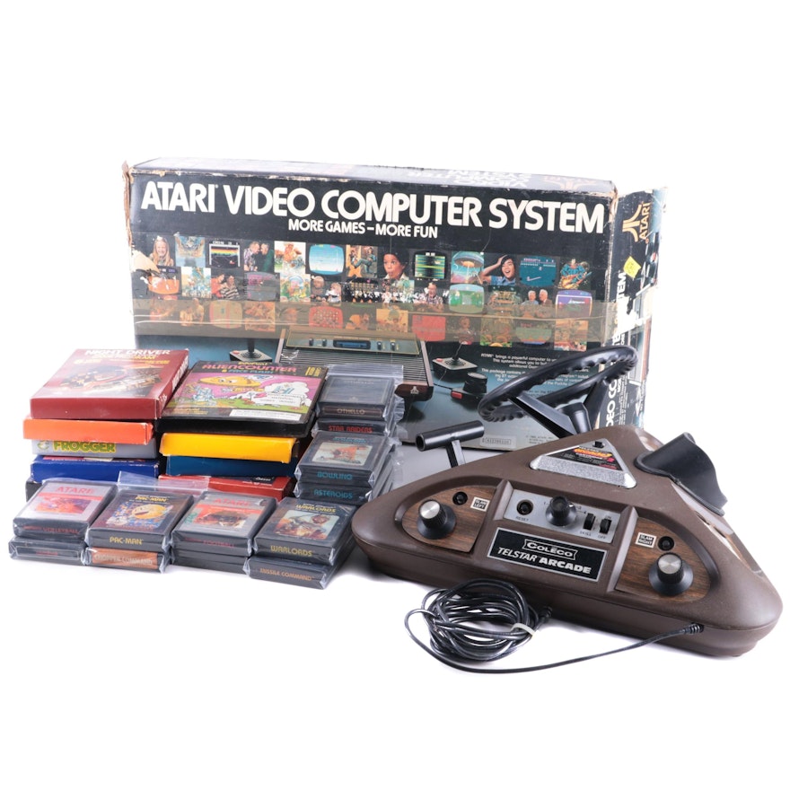 Atari 2600 Jr. with Assorted Games and Coleco Telstar Arcade