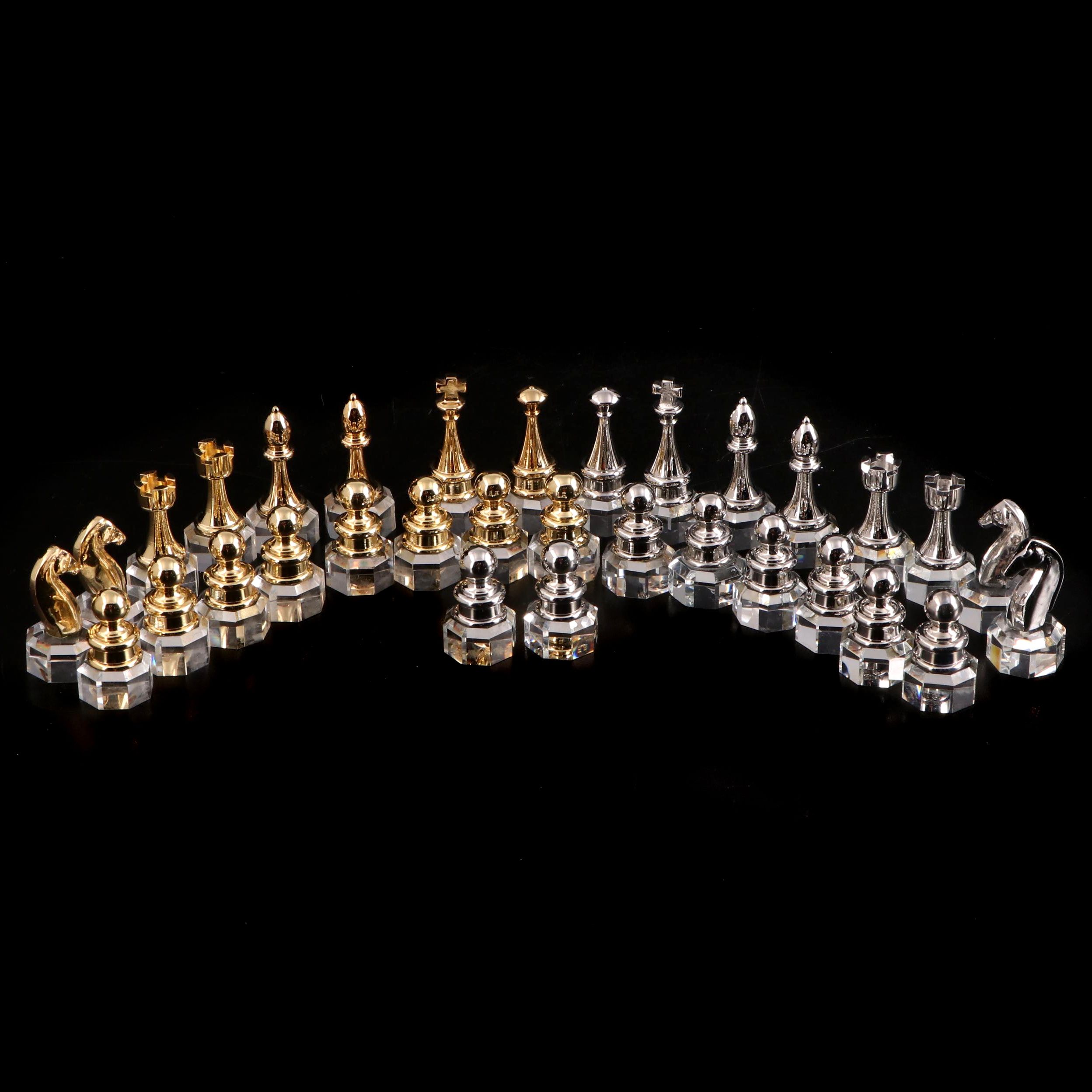 24K Gold Plate, Silver Plate and Crystal Chess Set Crystal Chess Board