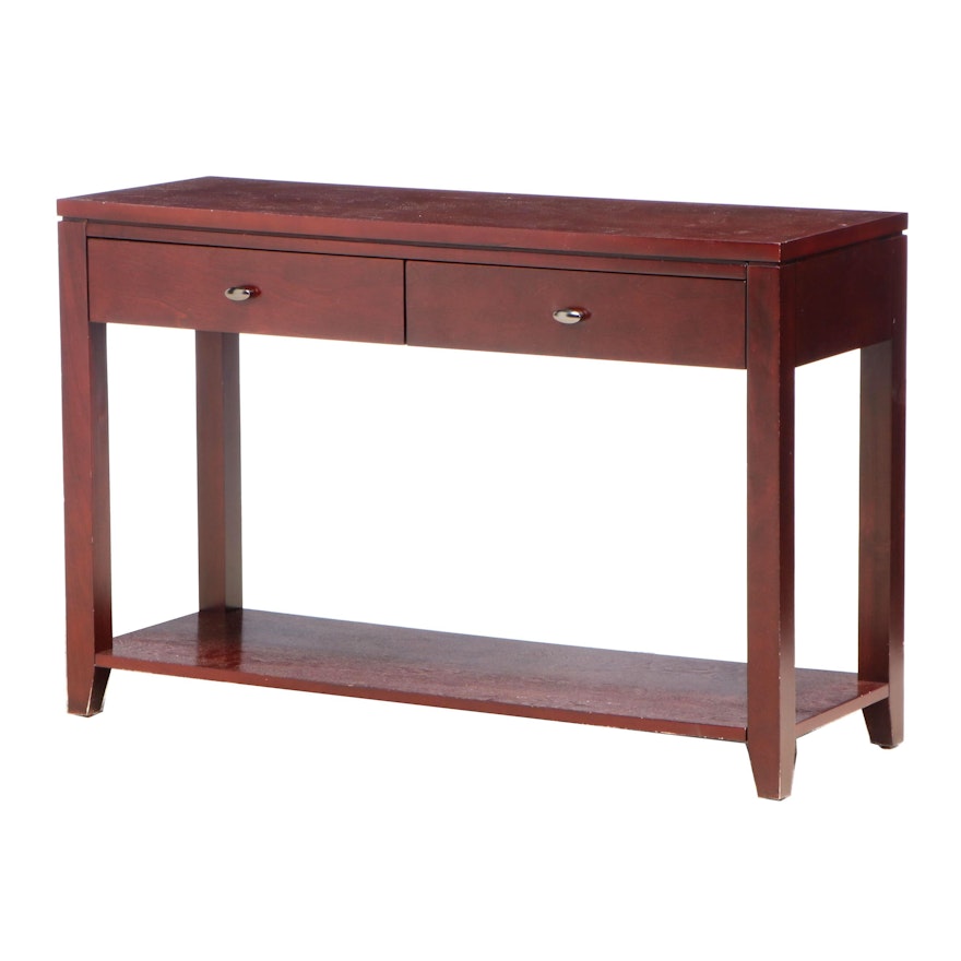 Crate & Barrel Mahogany-Stained Two-Tier Console Table