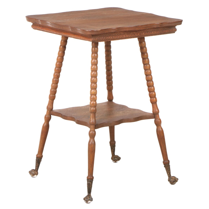 Victorian Oak Lamp Table with Brass Feet, Early 20th Century