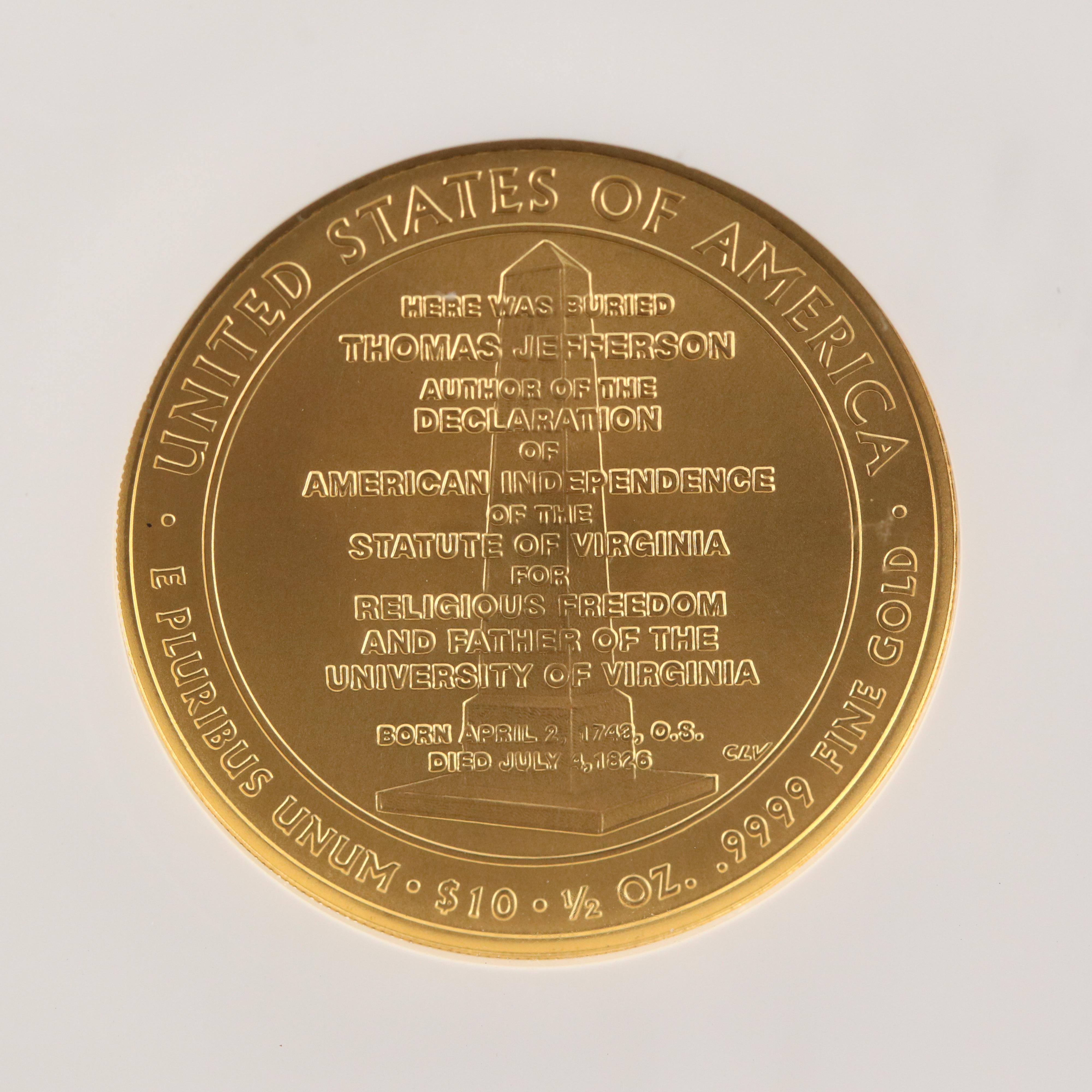 NGC Graded MS70 2007-W Jefferson's Liberty $10 Gold Coin