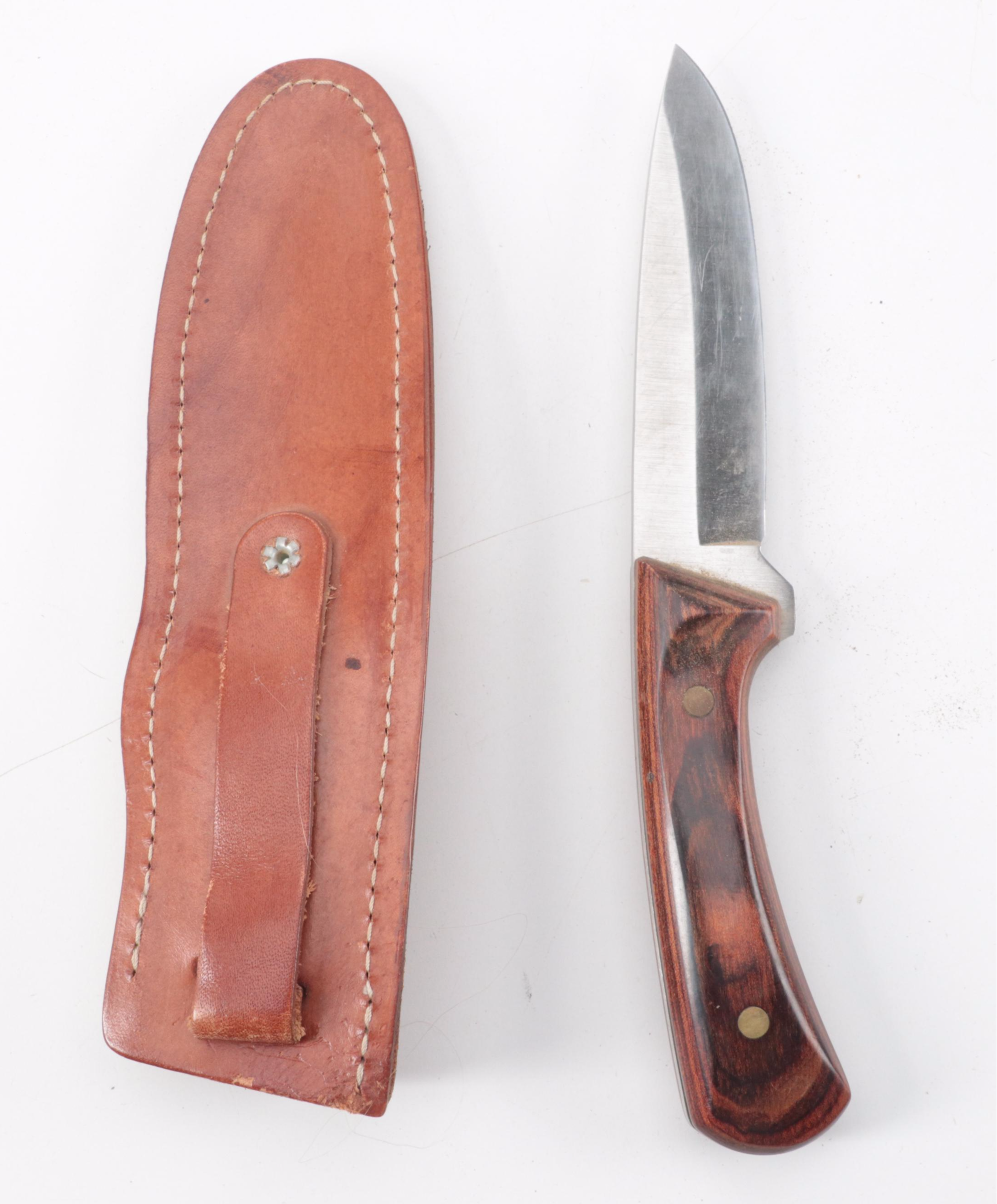 Western, Fury, Schrade and Other Fixed Blade Knives with Leather Scabbards