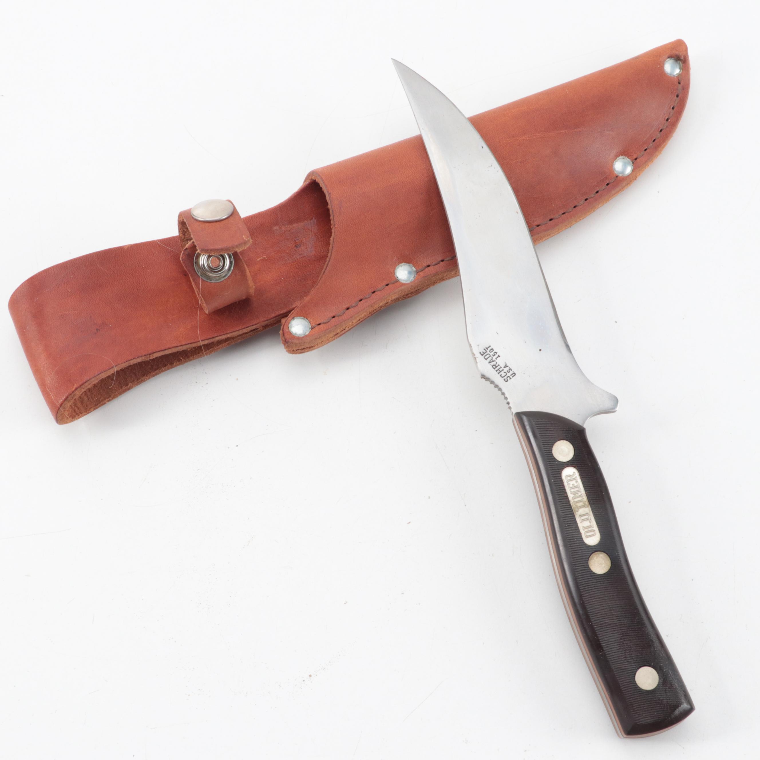 Western, Fury, Schrade and Other Fixed Blade Knives with Leather Scabbards