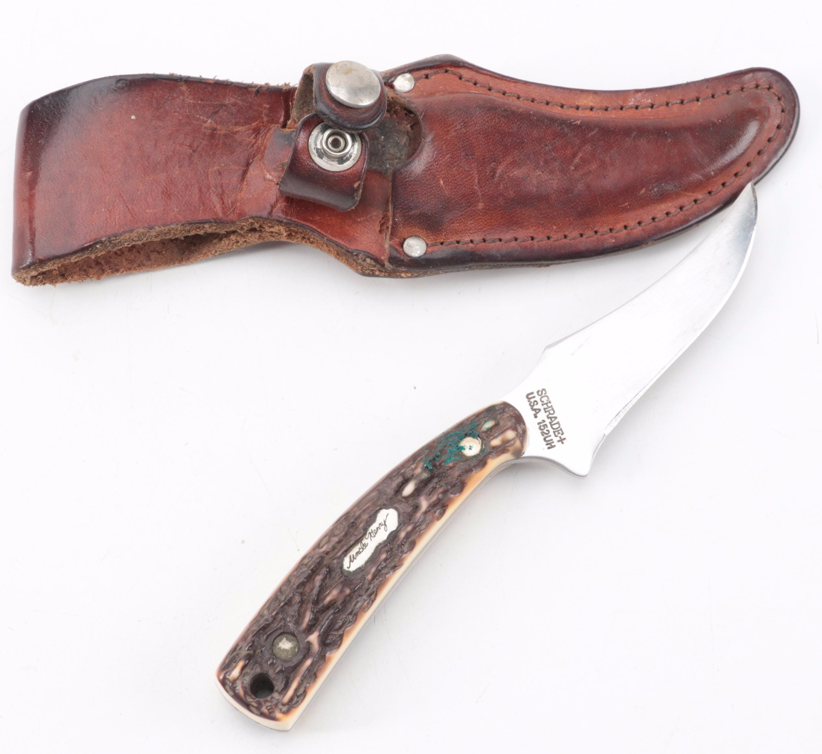 Western, Fury, Schrade and Other Fixed Blade Knives with Leather Scabbards