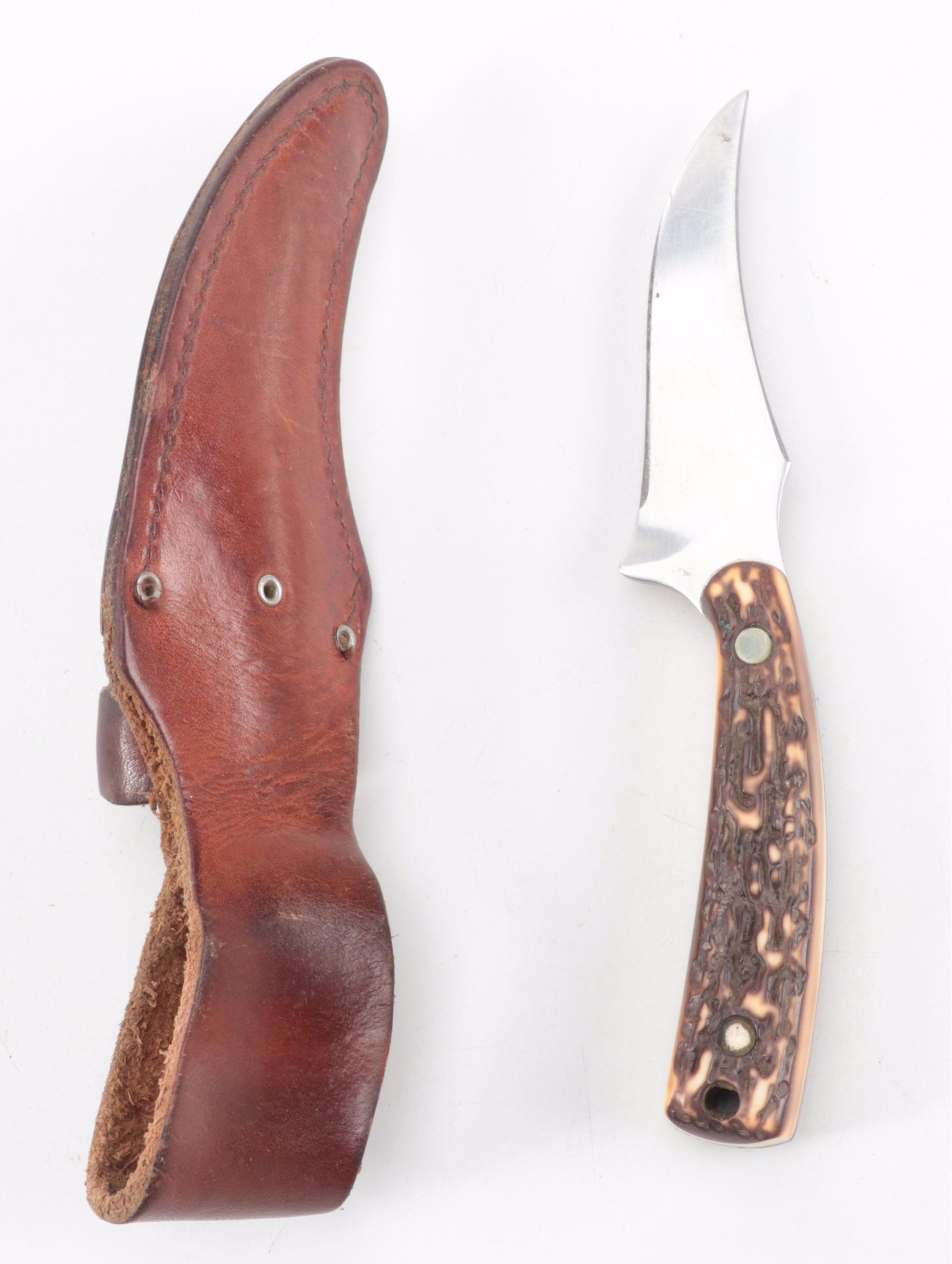 Western, Fury, Schrade and Other Fixed Blade Knives with Leather Scabbards