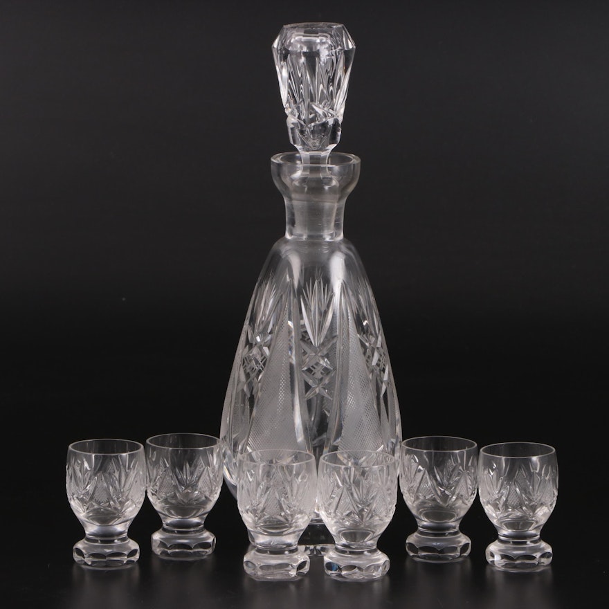 Imperlux East German Cut Crystal Decanter and Liqueur Glasses