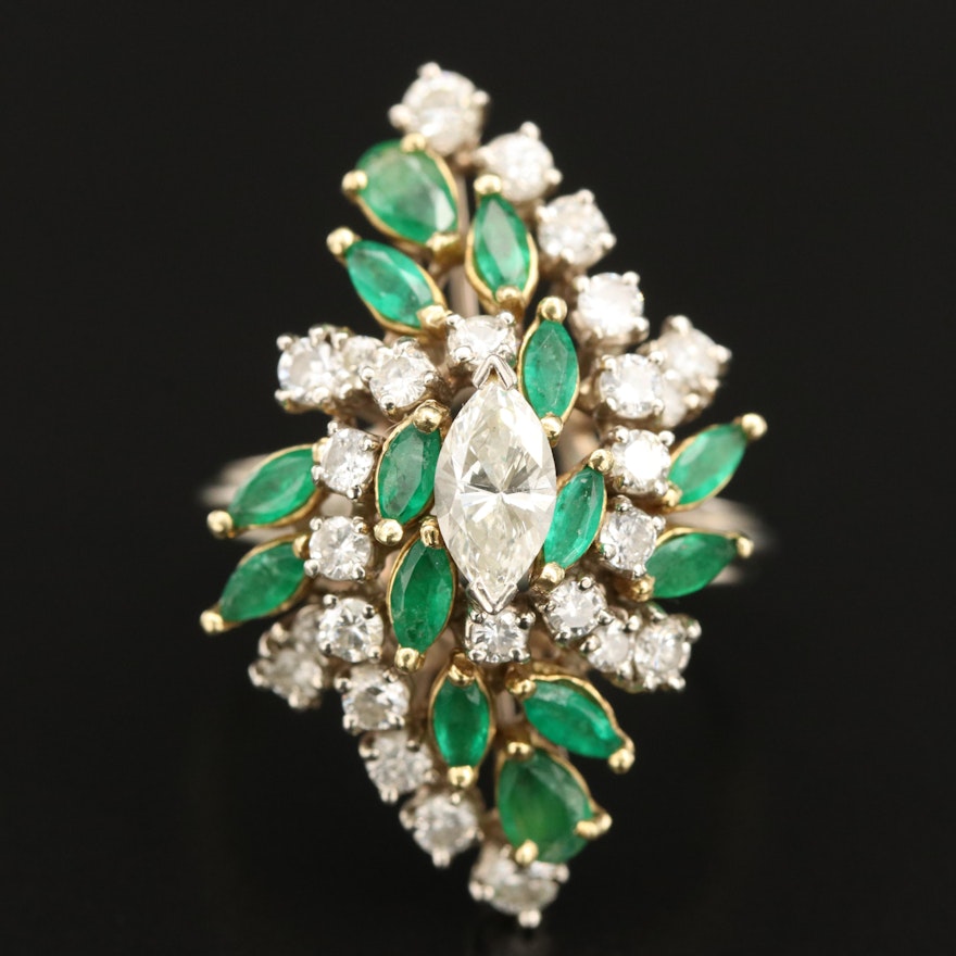 14K 1.55 CTW Diamond and Emerald Cluster Ring