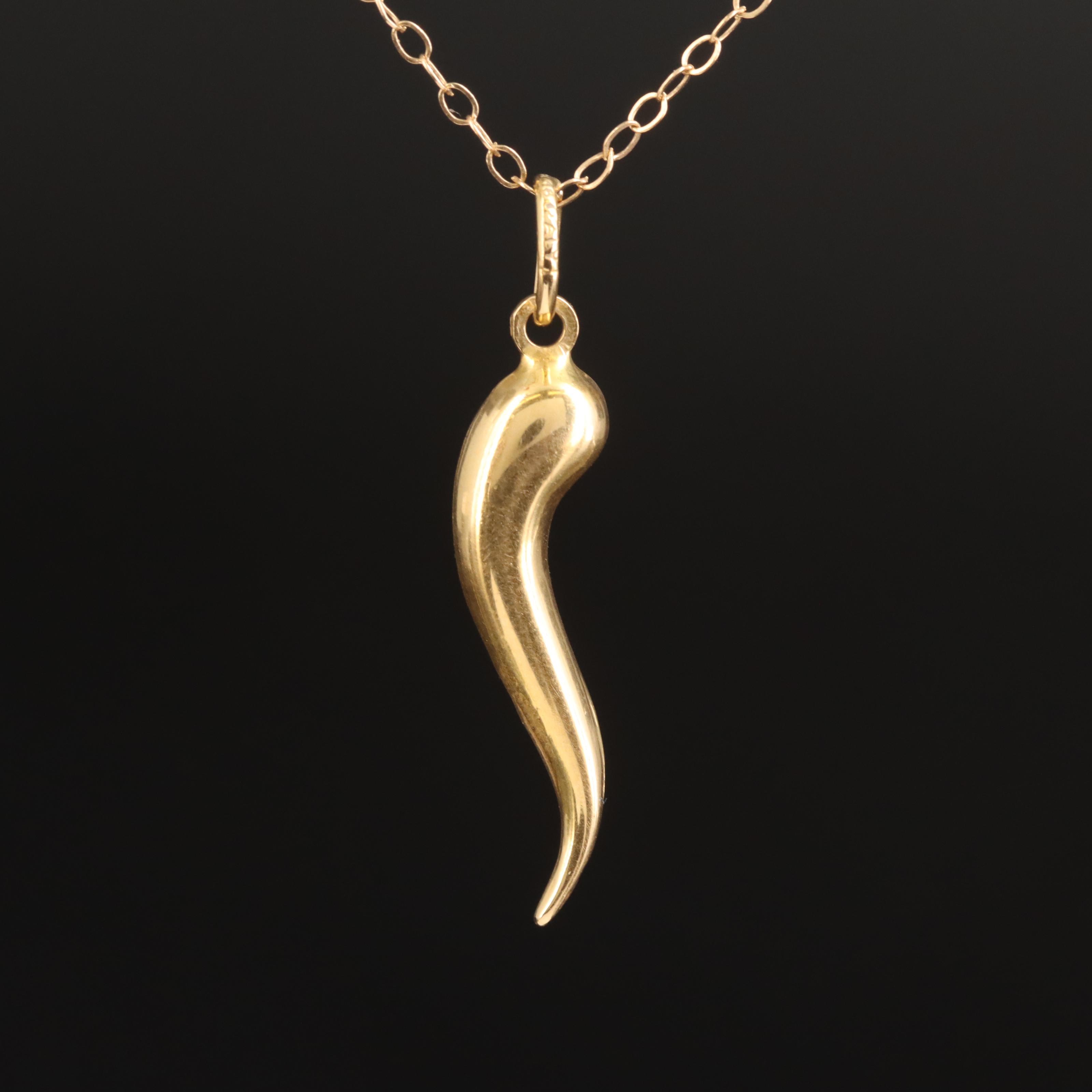 18K Cornicello Pendant on 14K Cable Chain Necklace