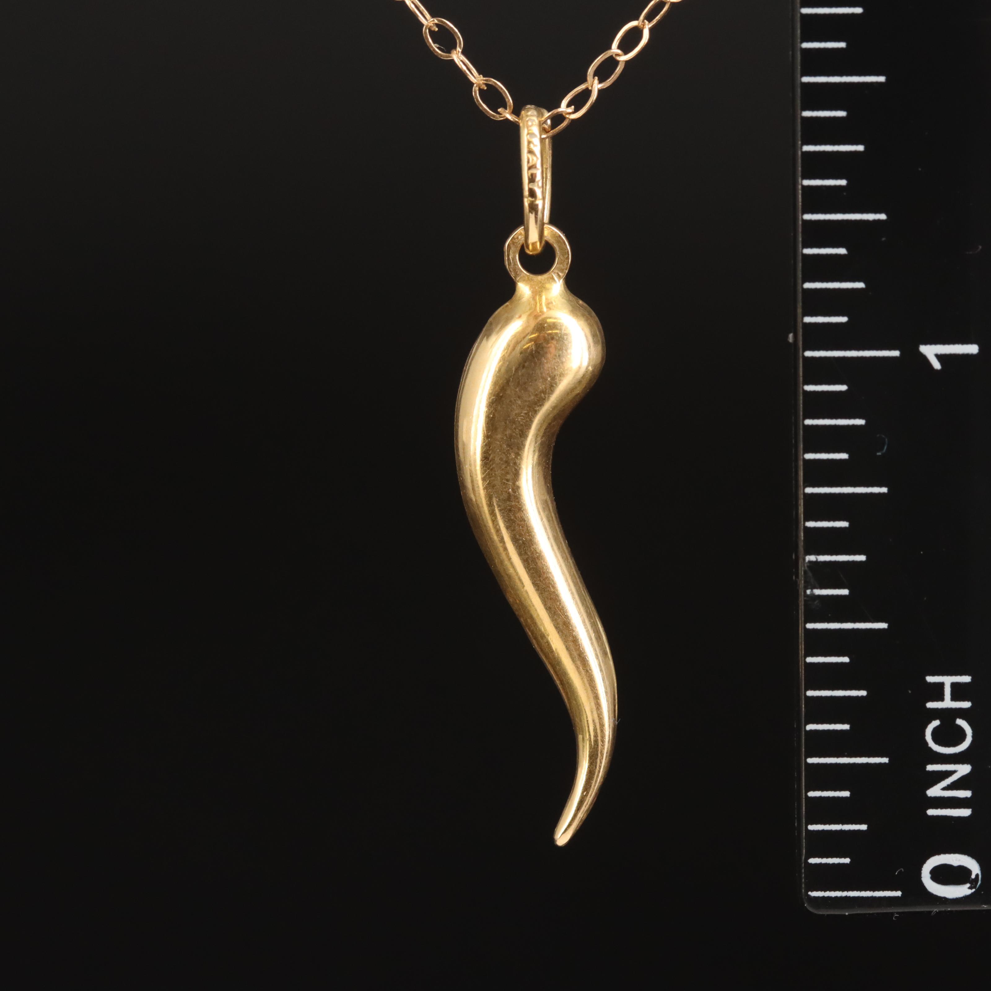 18K Cornicello Pendant on 14K Cable Chain Necklace