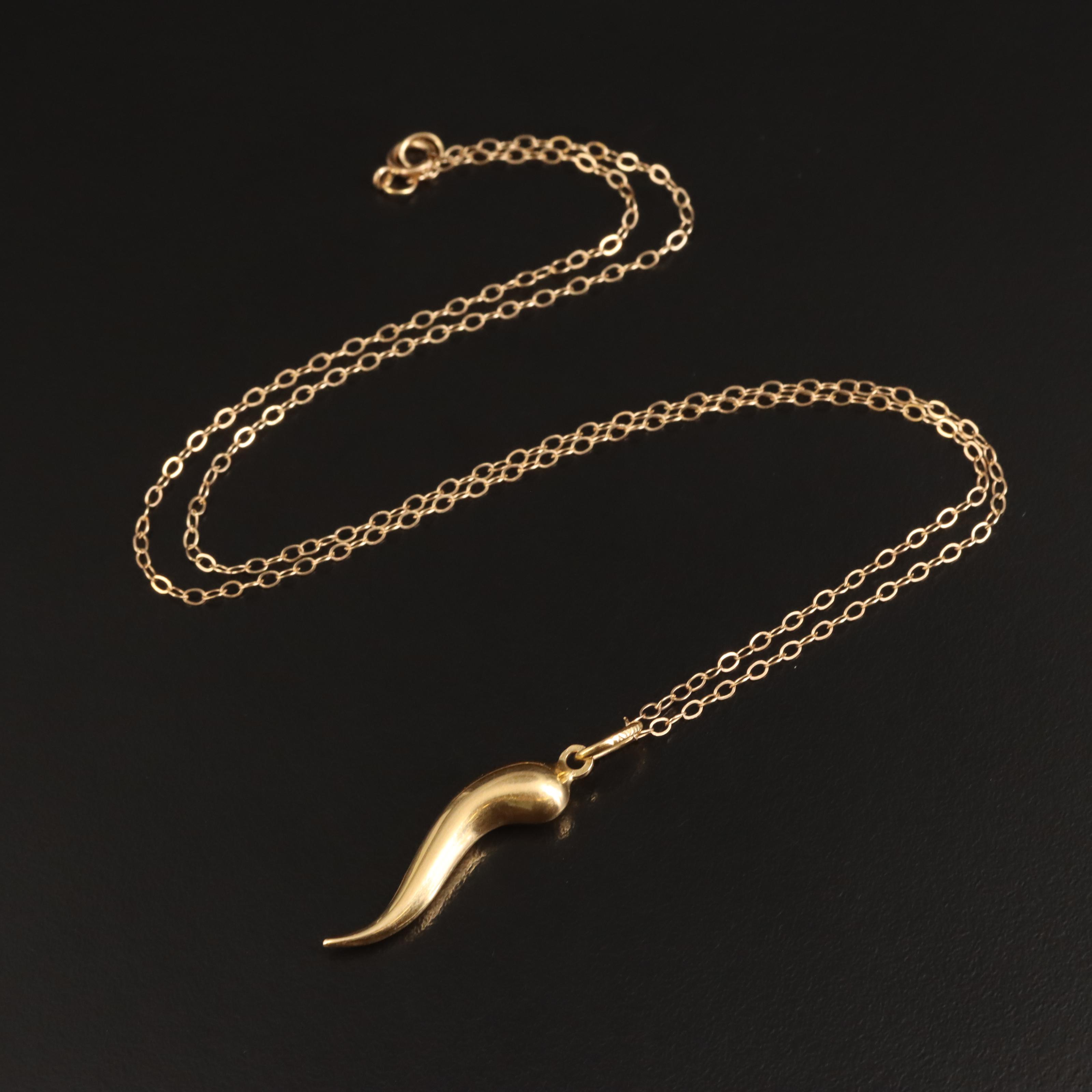 18K Cornicello Pendant on 14K Cable Chain Necklace