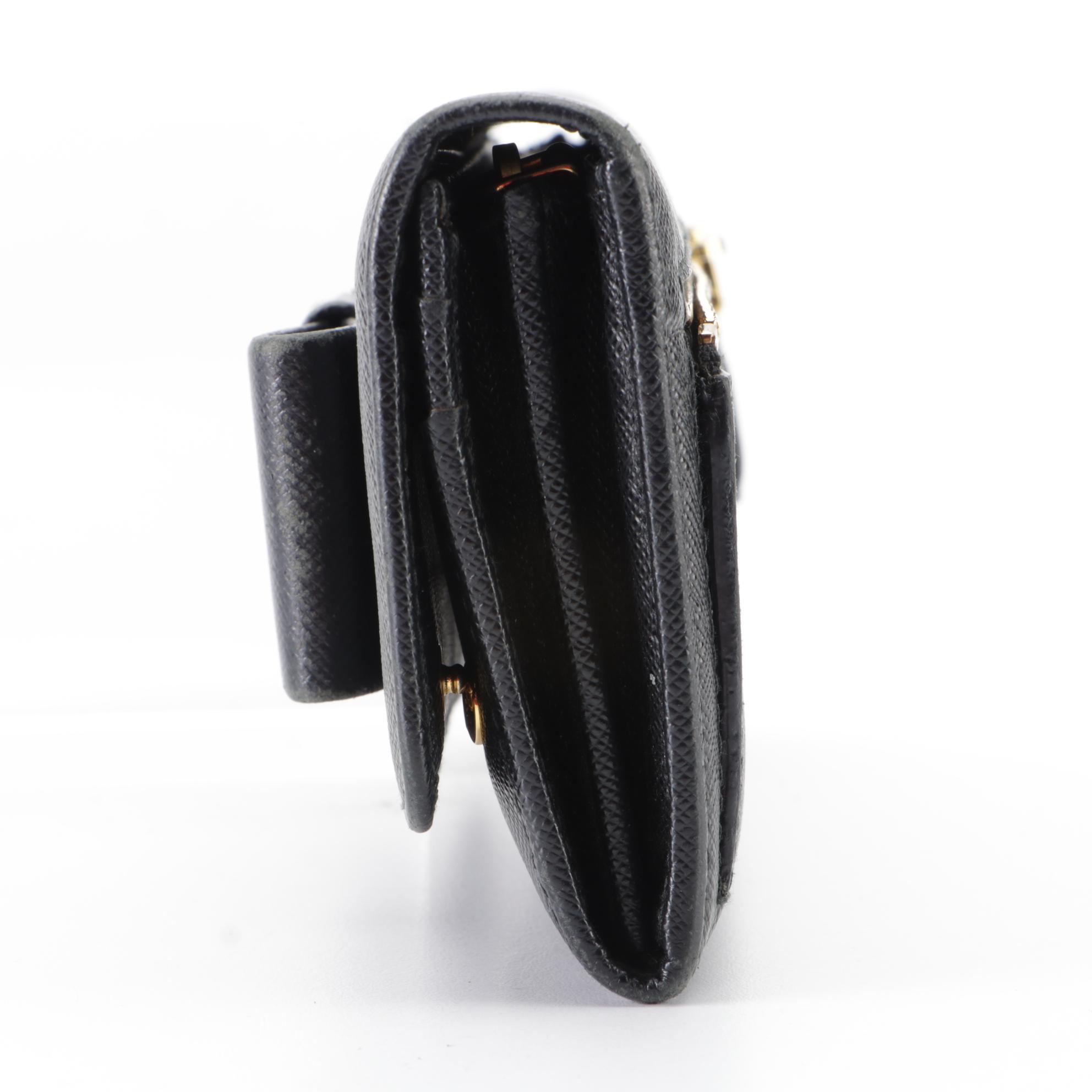 Prada Bow Continental Wallet in Black Saffiano Leather with Box