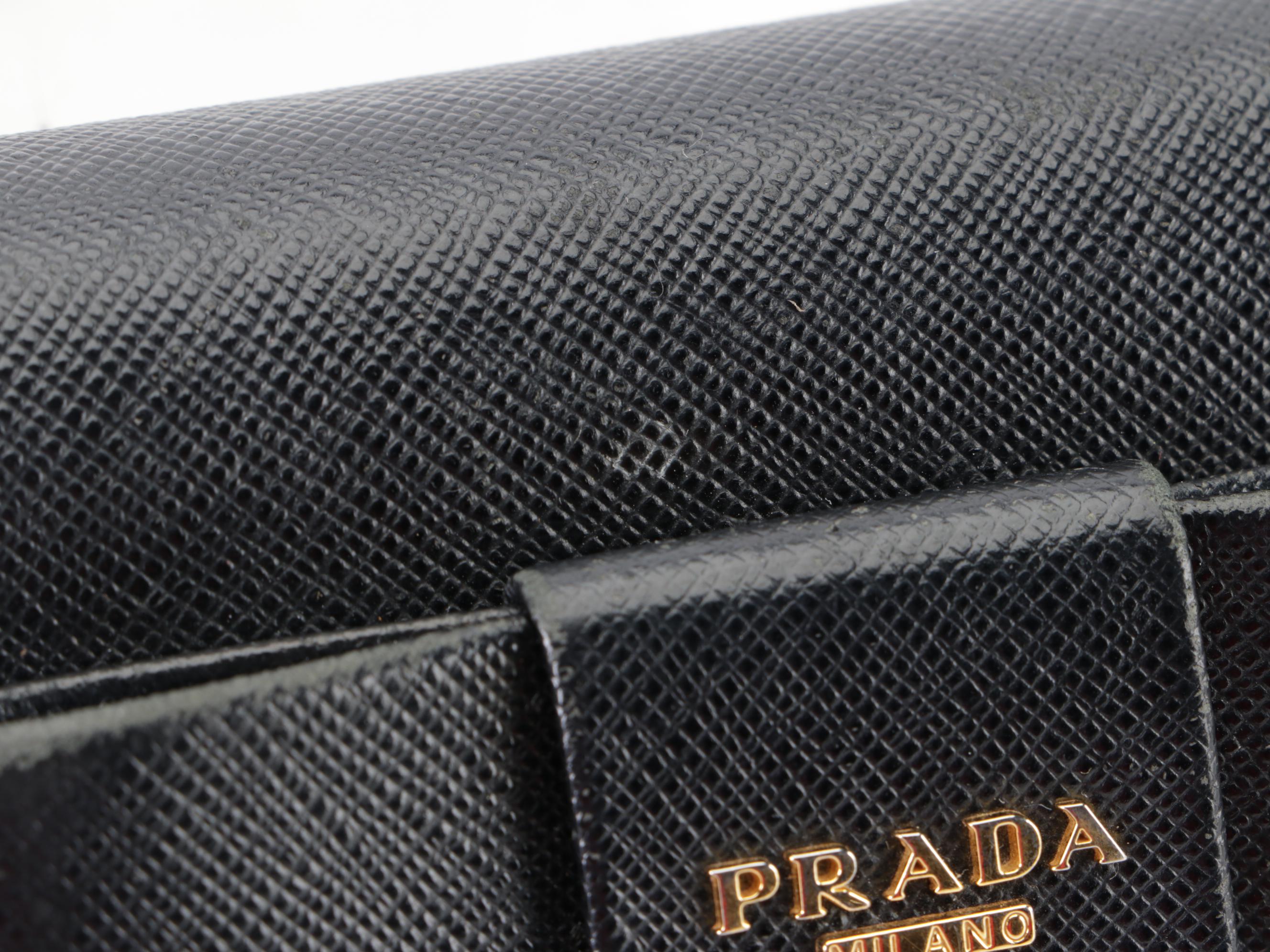 Prada Bow Continental Wallet in Black Saffiano Leather with Box