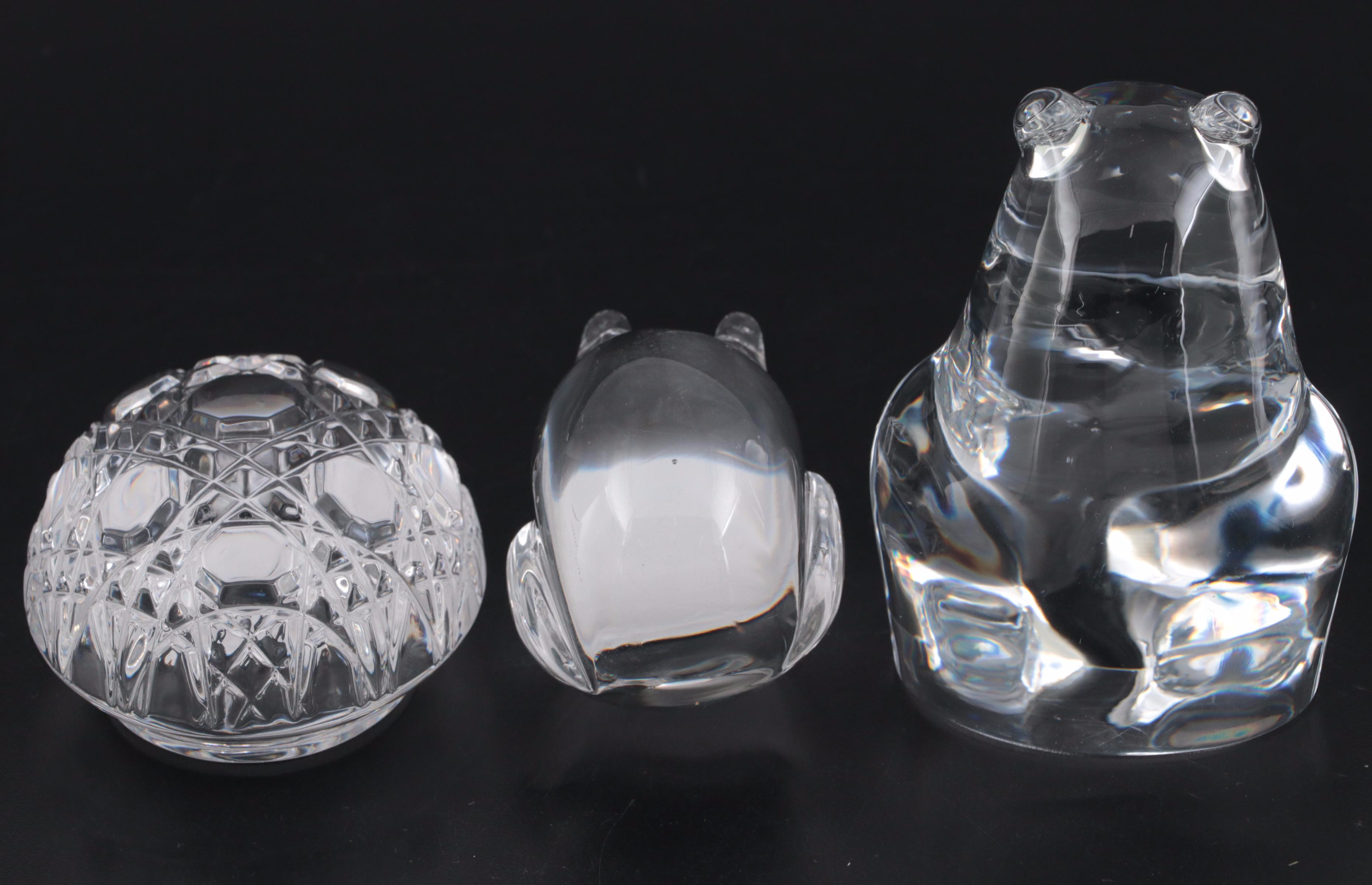 Waterford Crystal "Turtle" Paperweight, Orrefors Bear and Glass Mouse