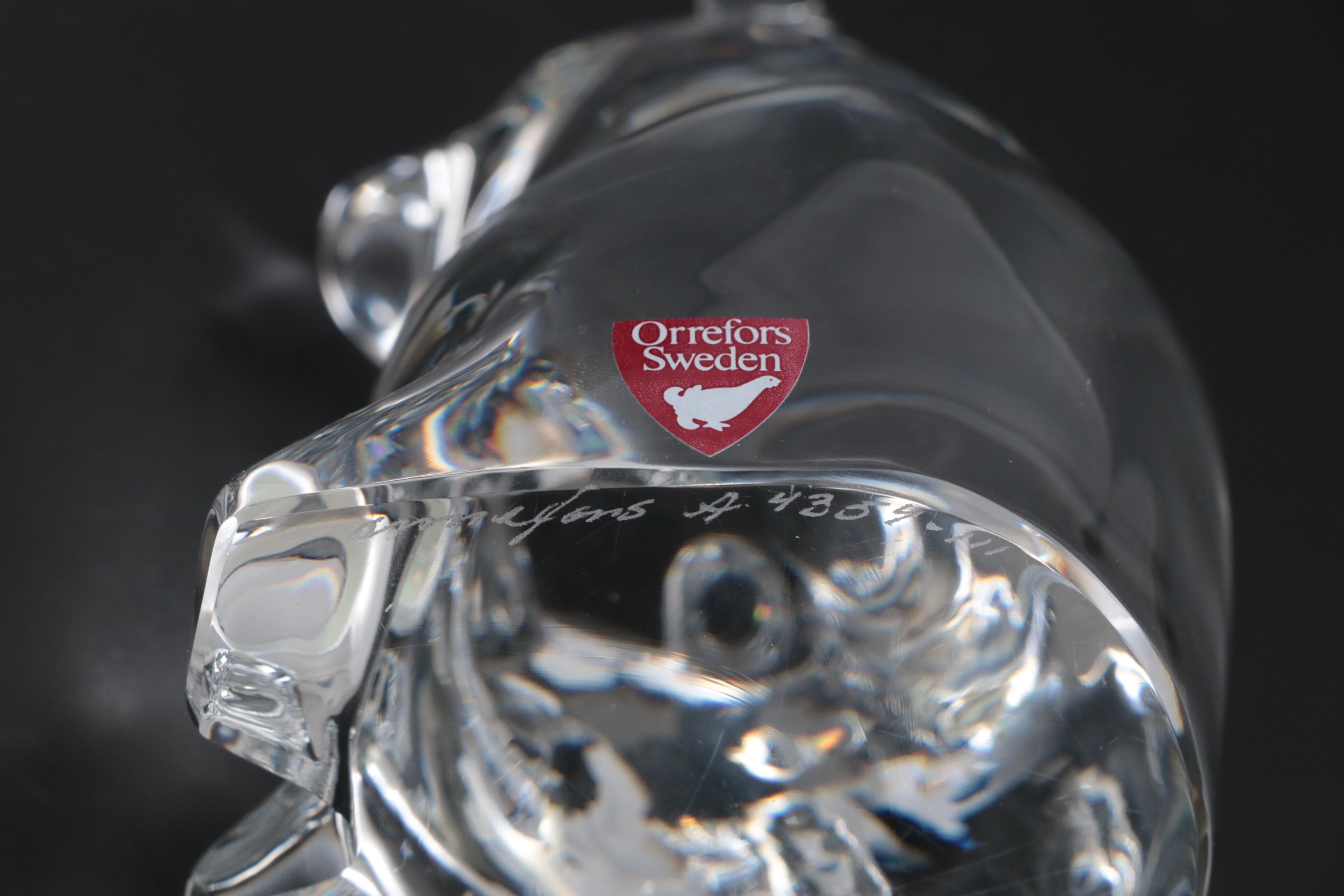 Waterford Crystal "Turtle" Paperweight, Orrefors Bear and Glass Mouse