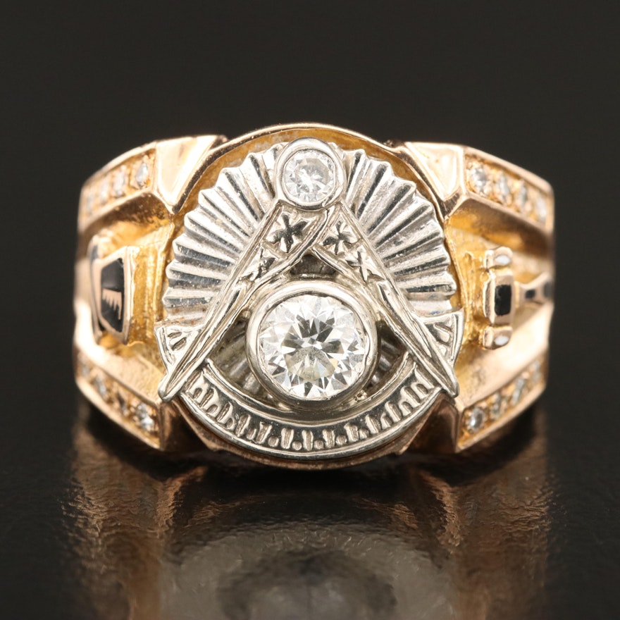 Vintage 10K 0.75 CTW Diamond Masonic Ring