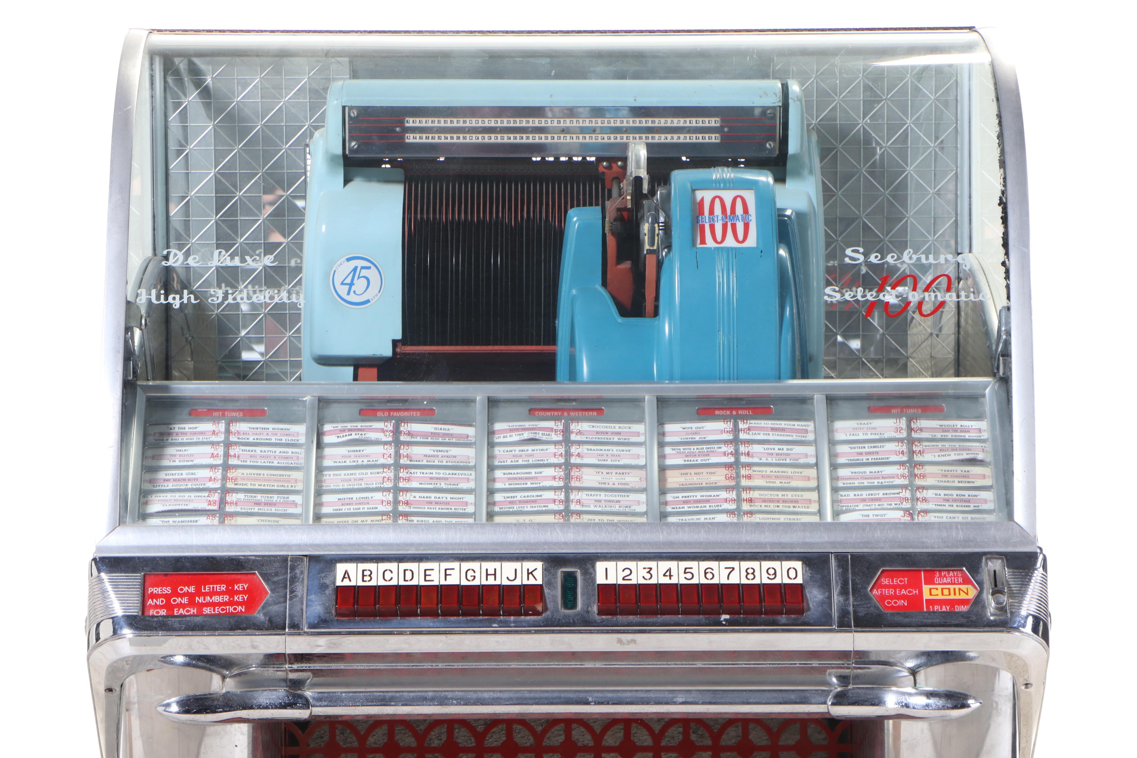 Seeburg Select-O-Matic 100C Deluxe High Fidelity Jukebox and Records, 1950s