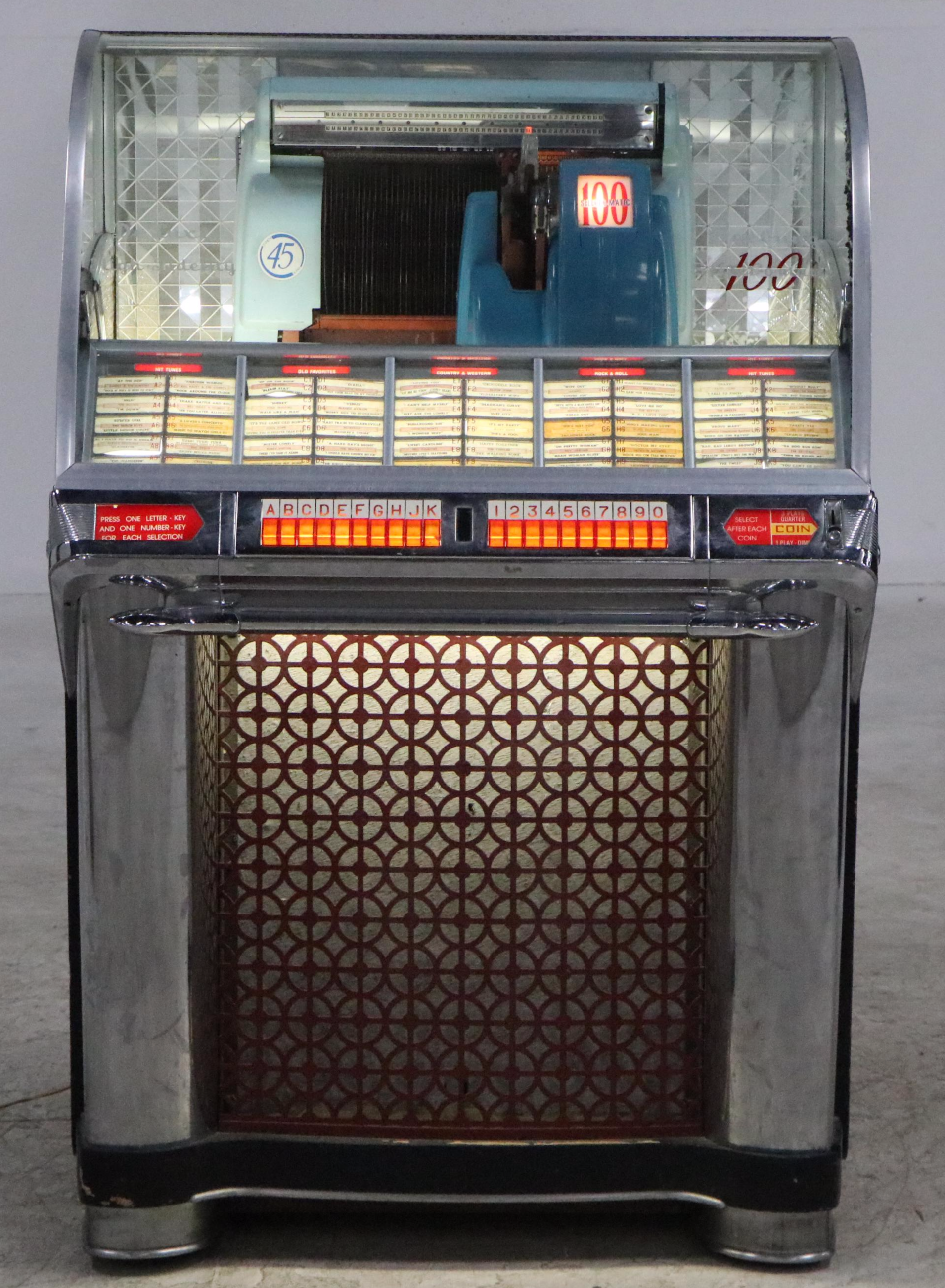 Seeburg Select-O-Matic 100C Deluxe High Fidelity Jukebox and Records, 1950s