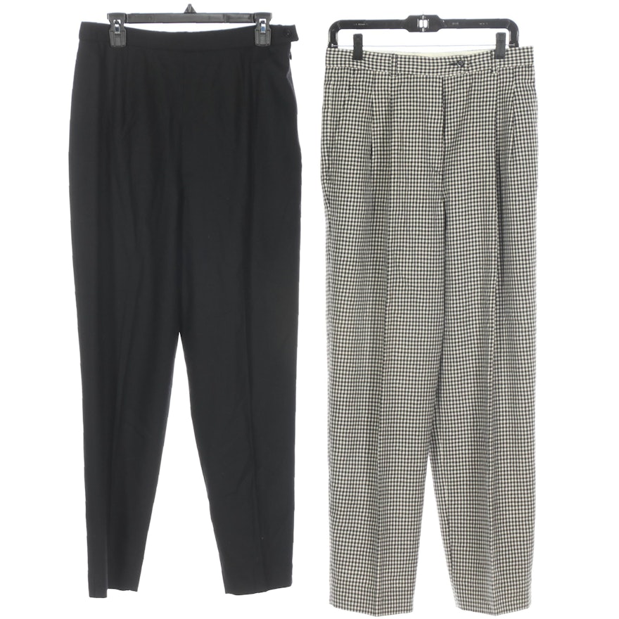 Pendleton and Rafaella Wool Pants in Black Flat Front and Check Pleated