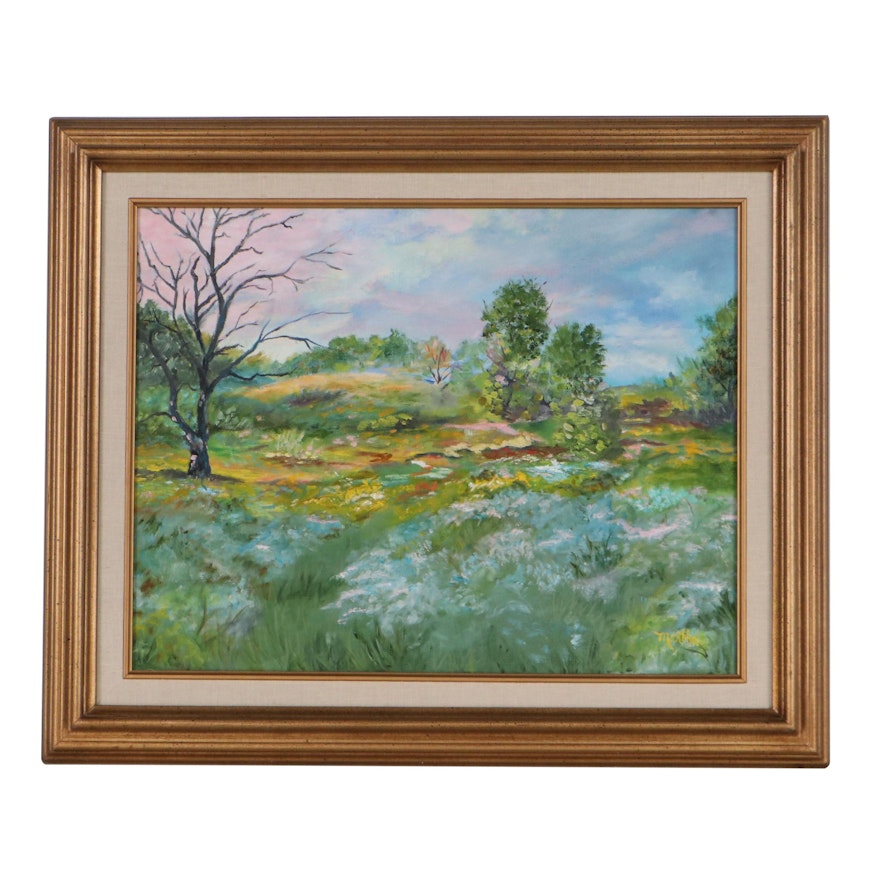 Martha Ratcliffe Oil Painting of Spring Landscape, Circa 1990