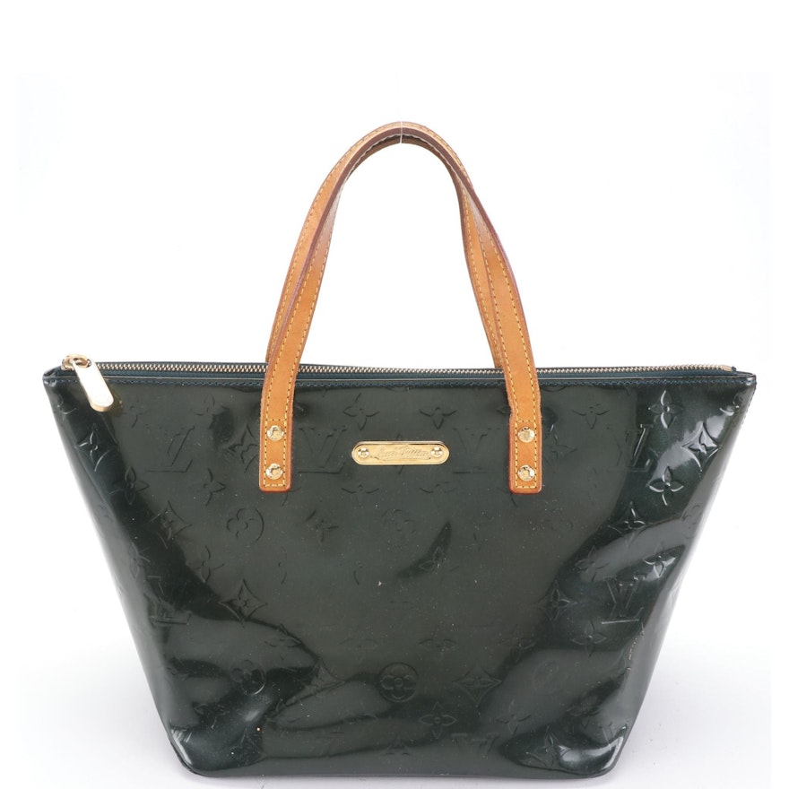 Louis Vuitton Bellevue PM Bag in Dark Green Monogram Vernis and Vachetta Leather