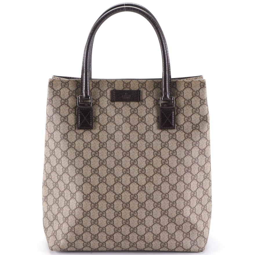 Gucci Small Shopper Tote in GG Supreme Canvas and Dark Brown Leather