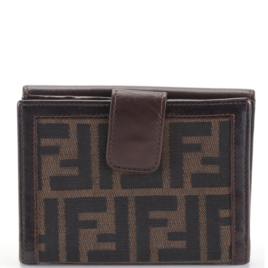 Fendi Trifold Wallet in FF Zucca Jacquard Canvas and Dark Brown Leather