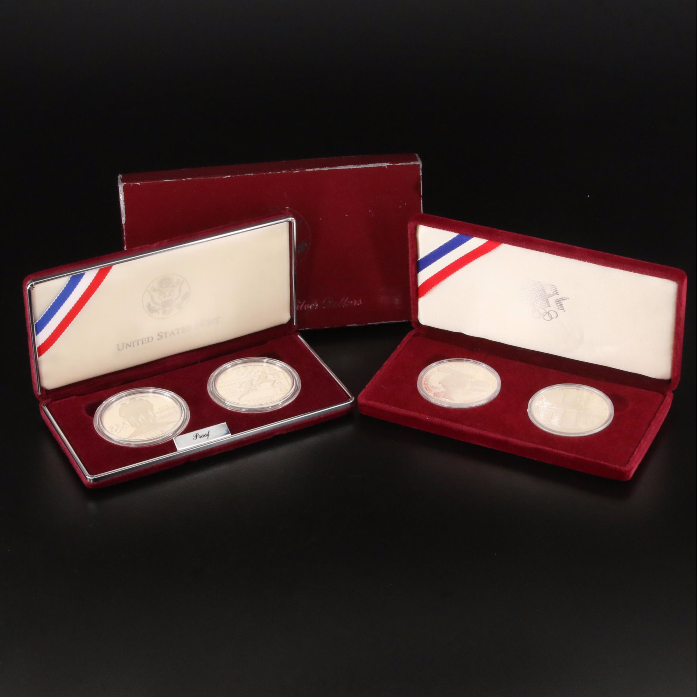 Group of Four  Modern U.S. Commemorative Silver Dollar Proof Coins in Two Sets