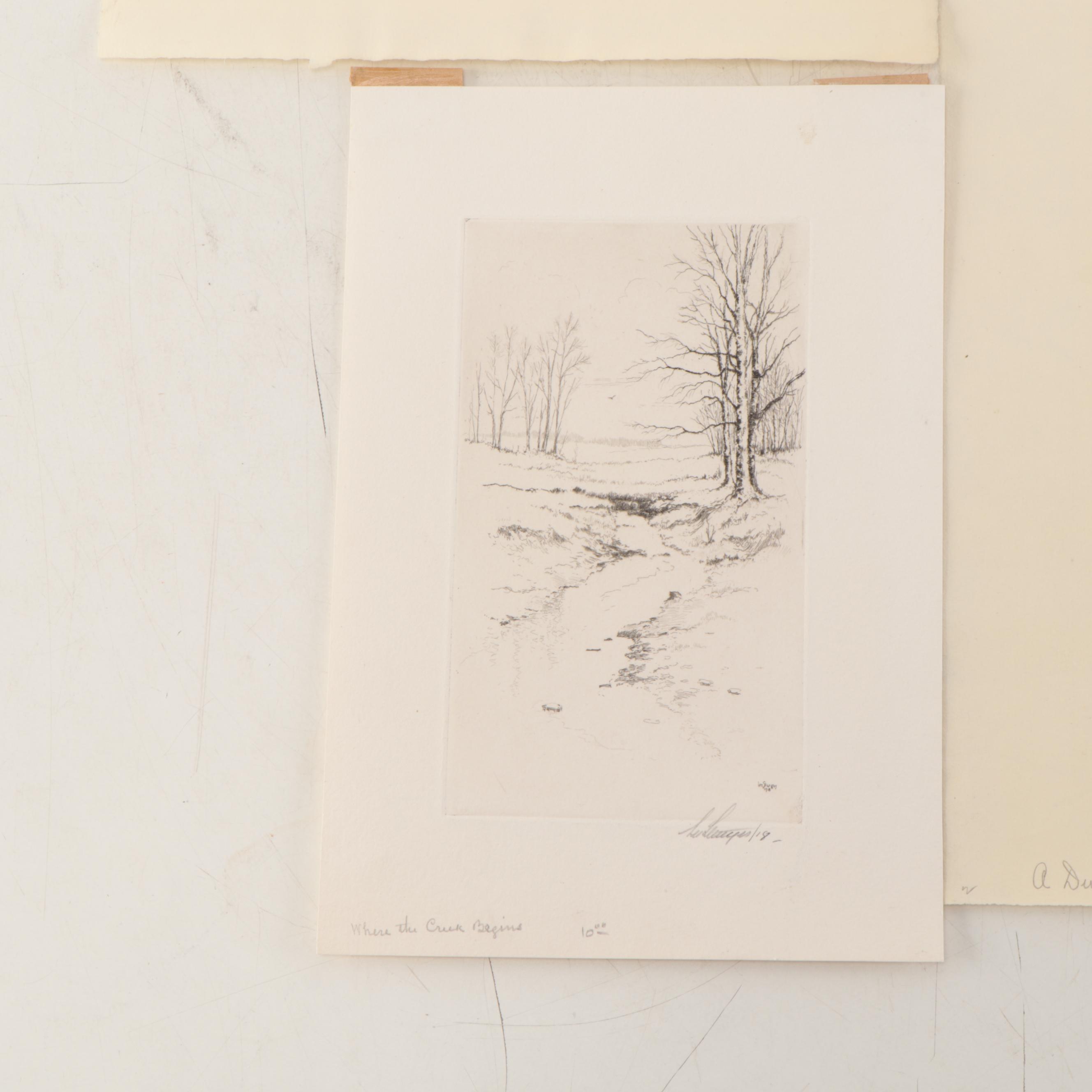 Lee Sturges Forest Landscape and Waterscape Etchings, Circa 1920
