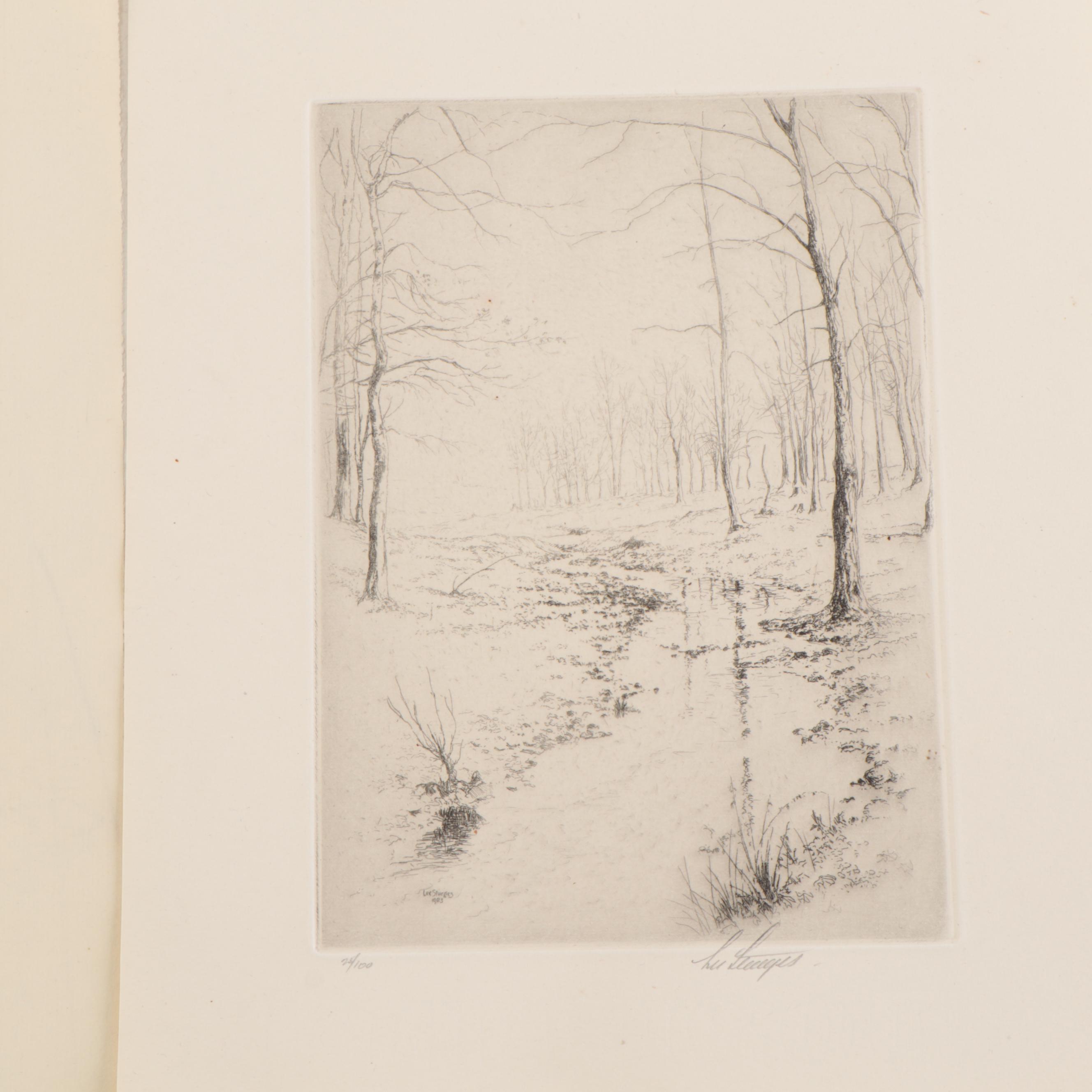 Lee Sturges Forest Landscape and Waterscape Etchings, Circa 1920