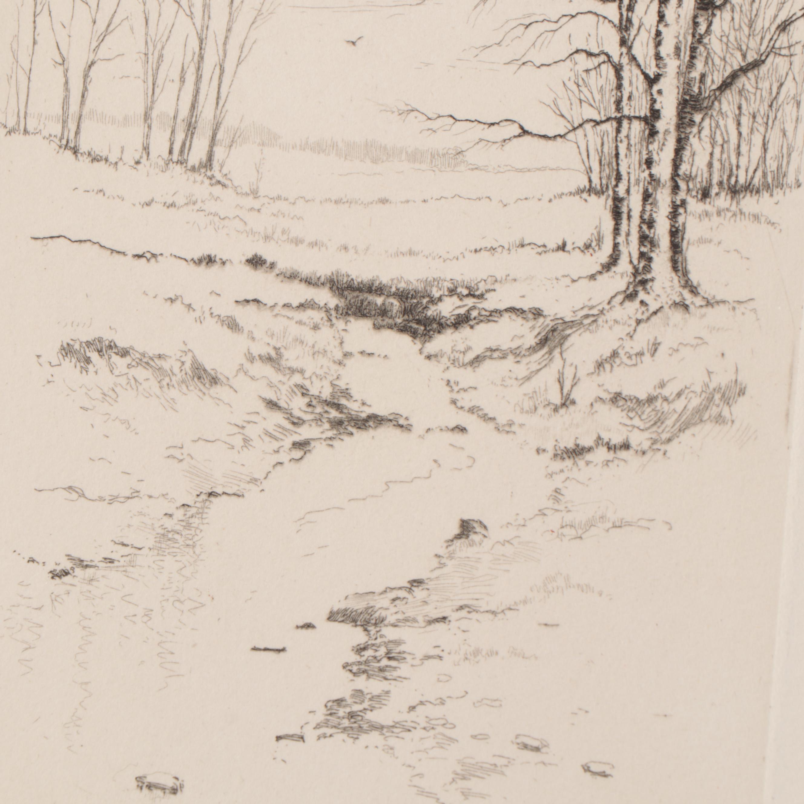 Lee Sturges Forest Landscape and Waterscape Etchings, Circa 1920