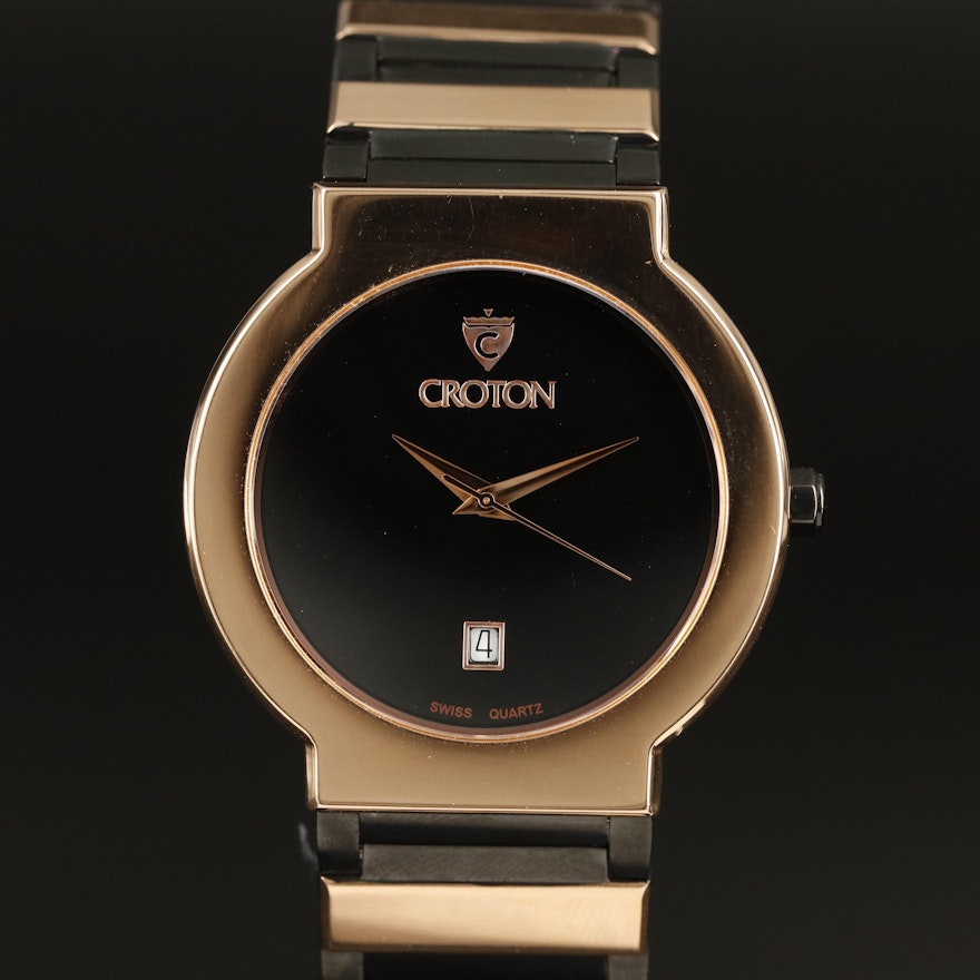 Croton Black & Rose Gold -Tone Wristwatch