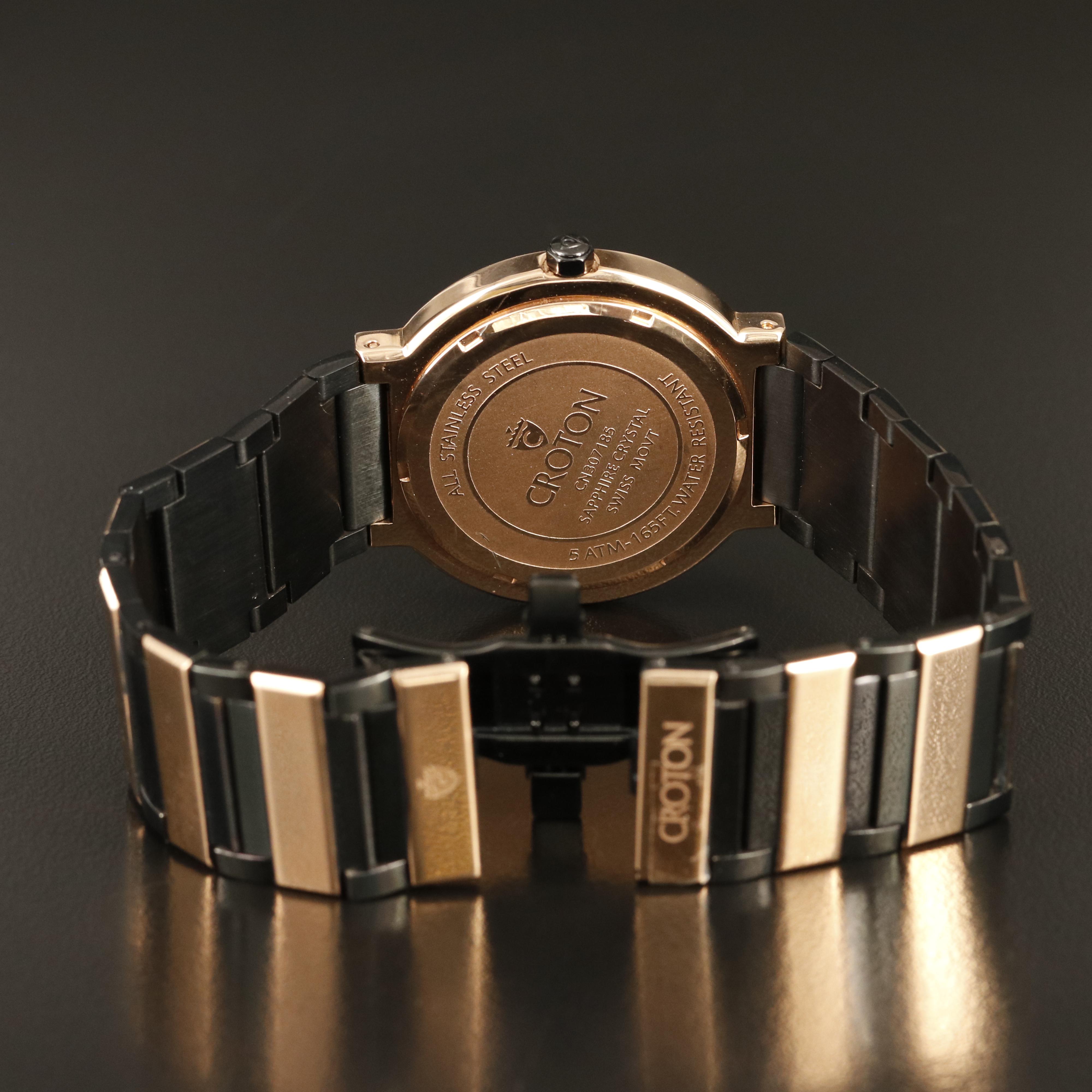 Croton Black & Rose Gold -Tone Watch