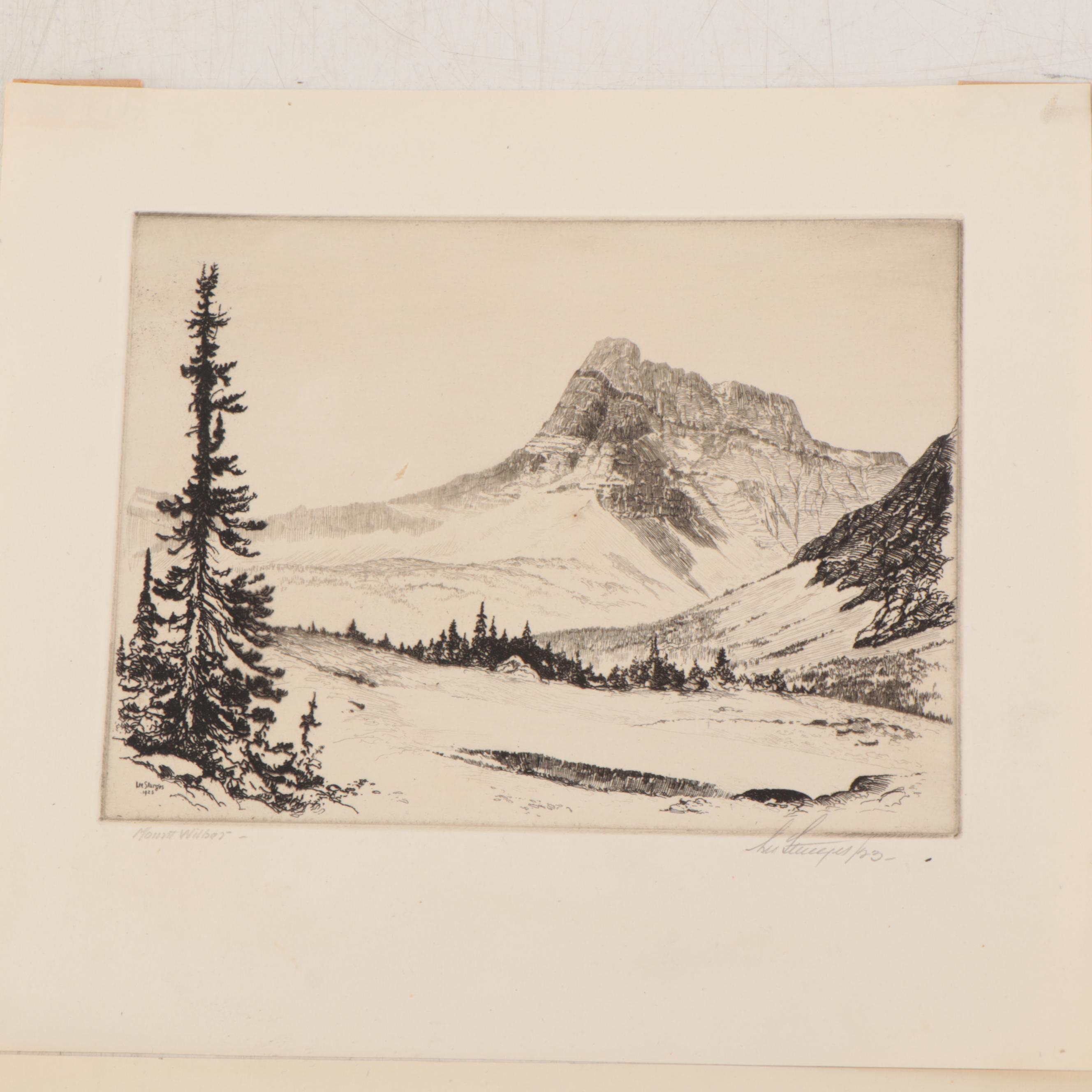 Lee Sturges Etchings Including "Trail Over Swift Current Pass," 1922