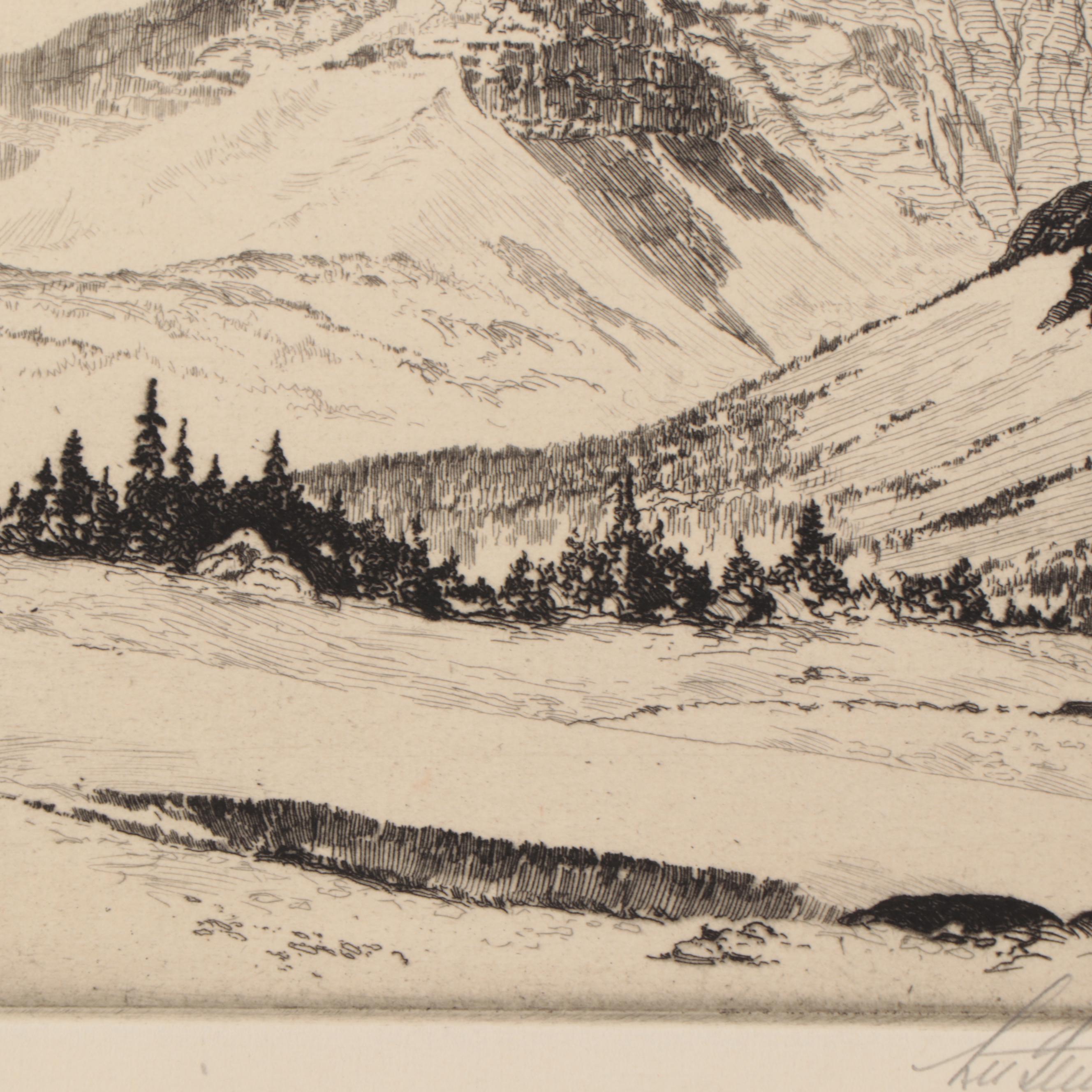 Lee Sturges Etchings Including "Trail Over Swift Current Pass," 1922
