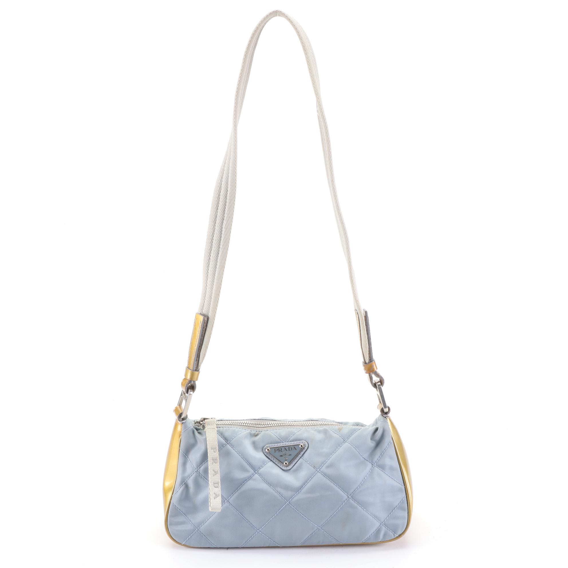 Prada Small Zip Shoulder Bag in Quilted Nylon Gabardine and Patent Leather
