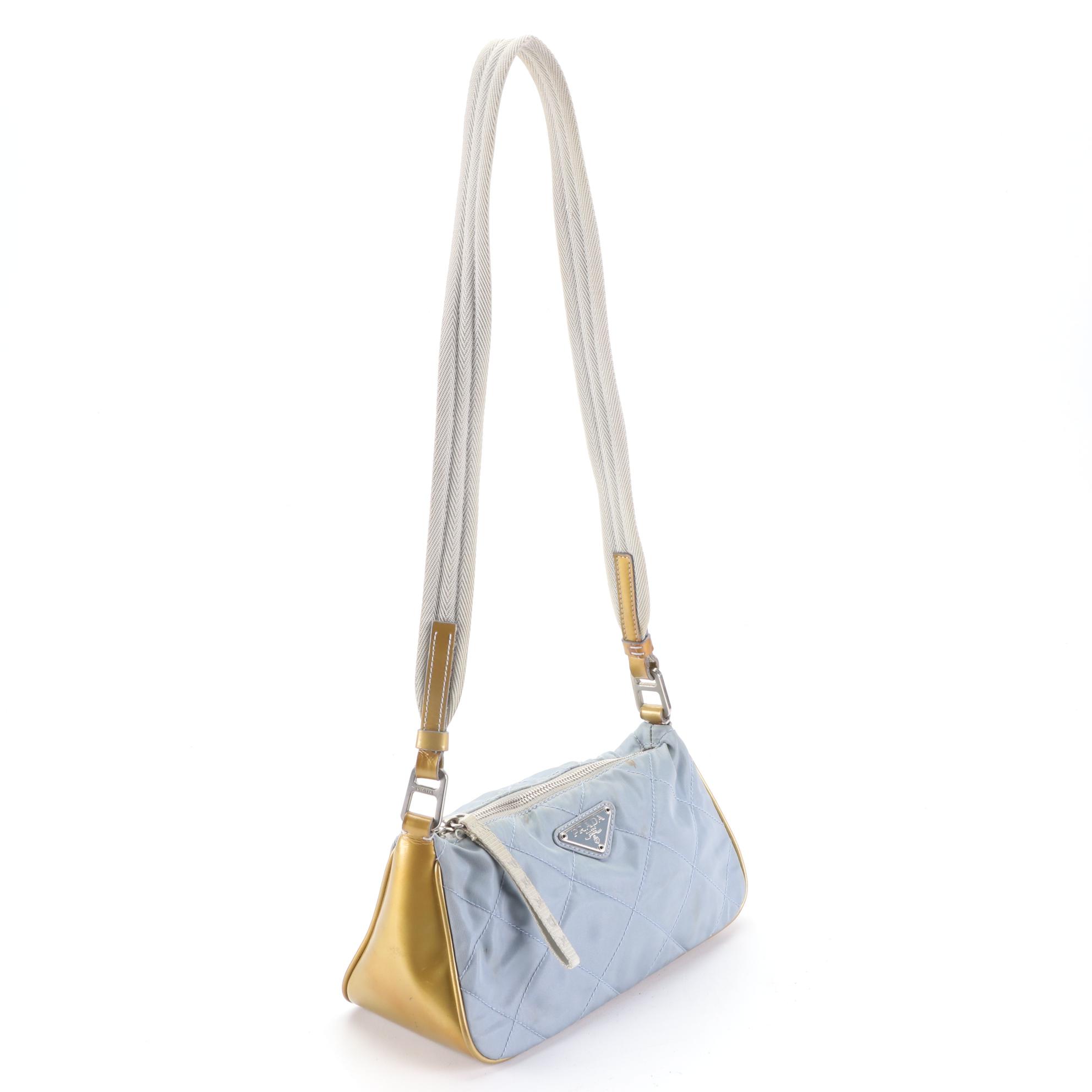 Prada Small Zip Shoulder Bag in Quilted Nylon Gabardine and Patent Leather