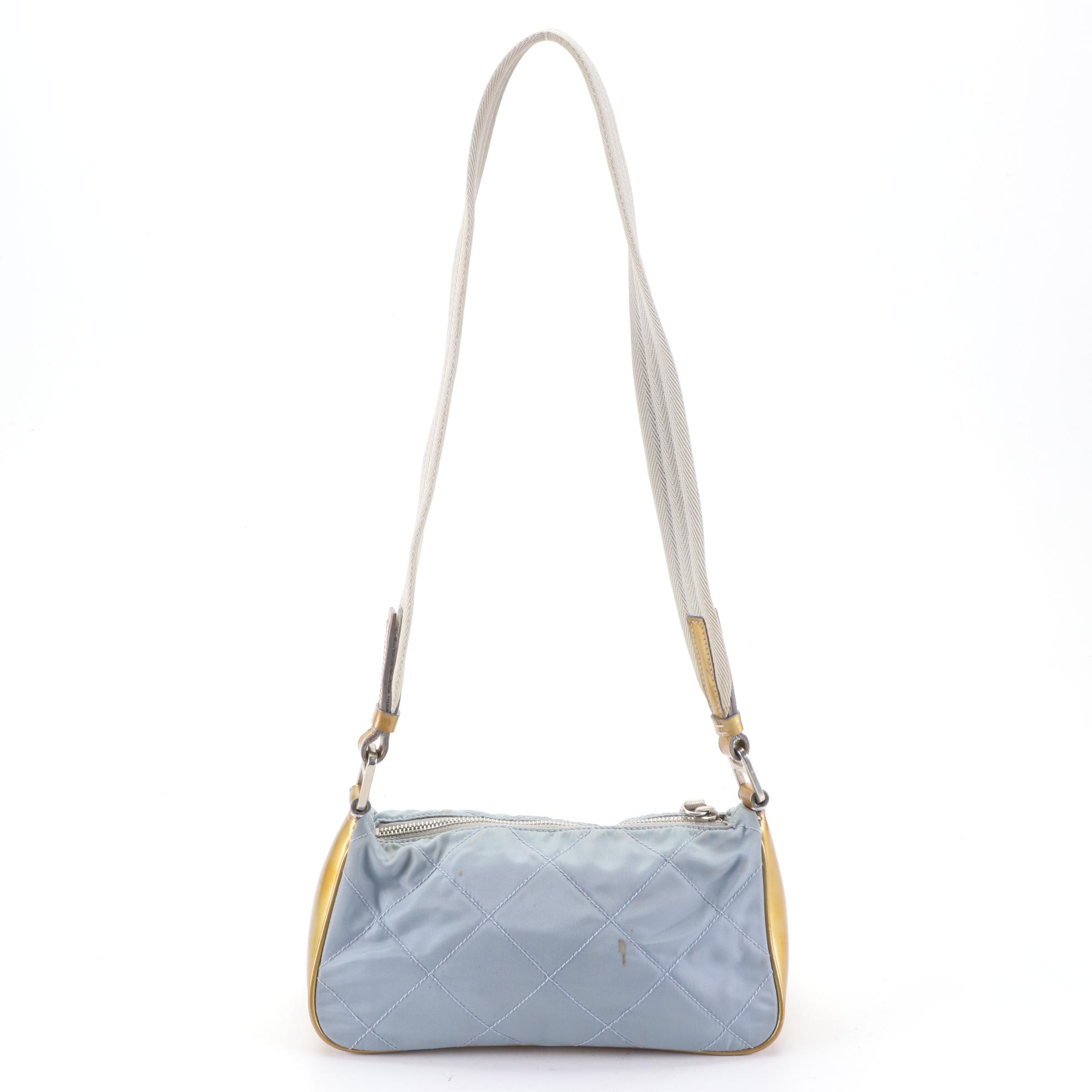 Prada Small Zip Shoulder Bag in Quilted Nylon Gabardine and Patent Leather