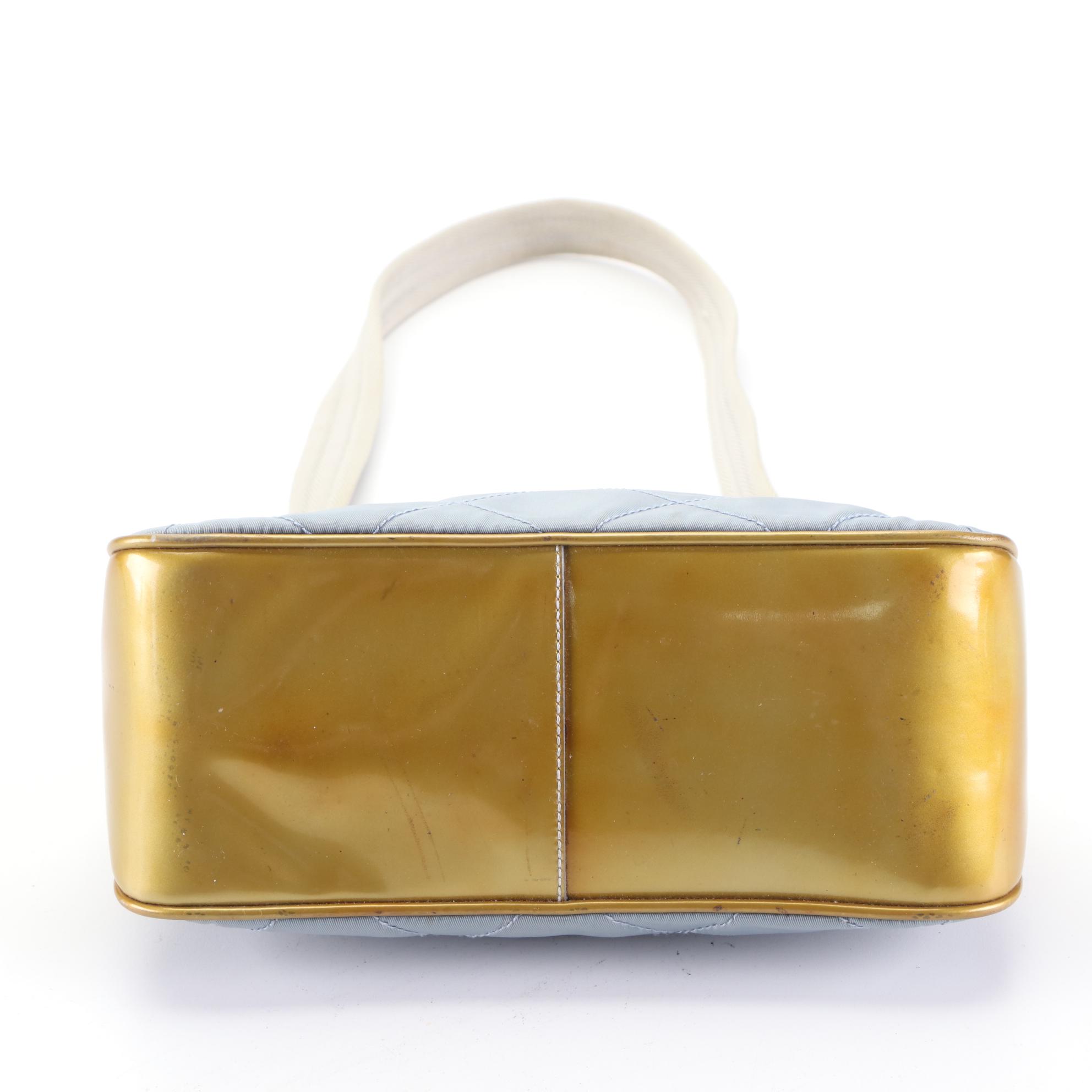 Prada Small Zip Shoulder Bag in Quilted Nylon Gabardine and Patent Leather