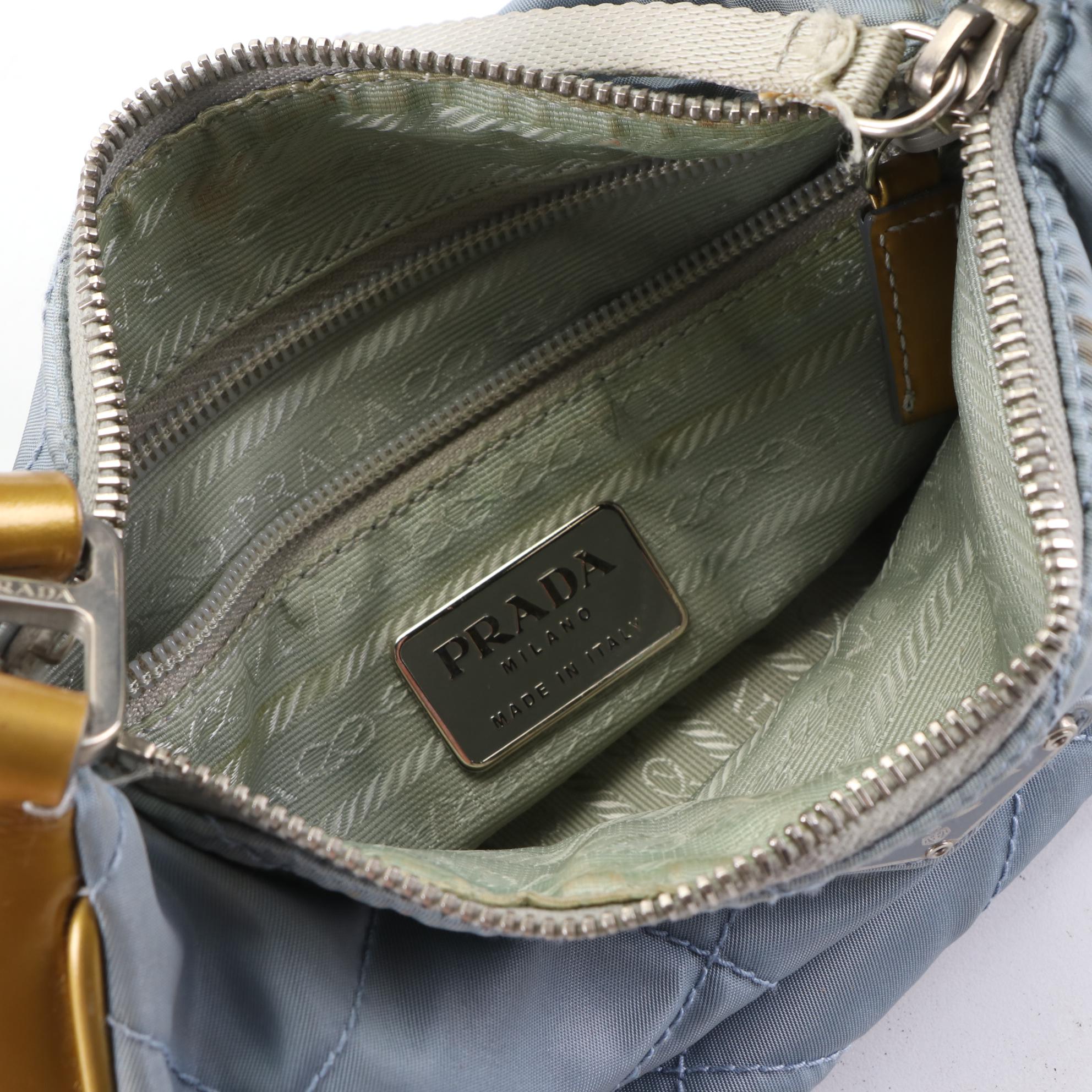 Prada Small Zip Shoulder Bag in Quilted Nylon Gabardine and Patent Leather