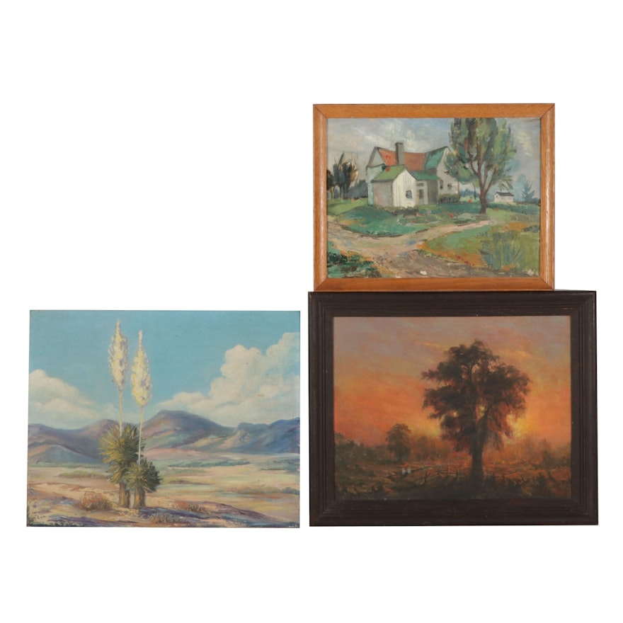 Rural Landscape Oil Paintings Featuring Douglas Miley, Mid-Late 20th Century