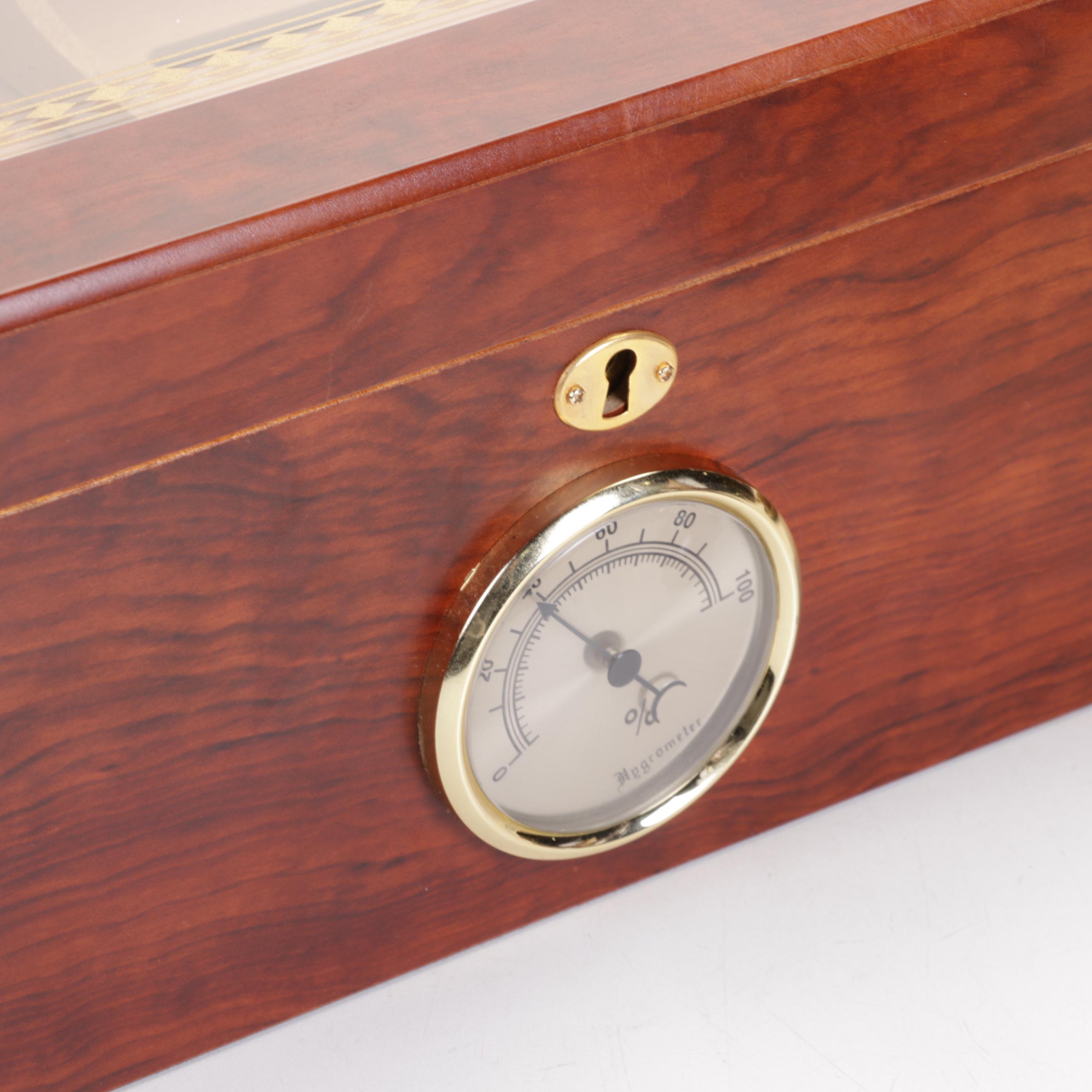 Wooden Cigar Humidor with One Resin and Two Carved Wood Eagle Sculptures