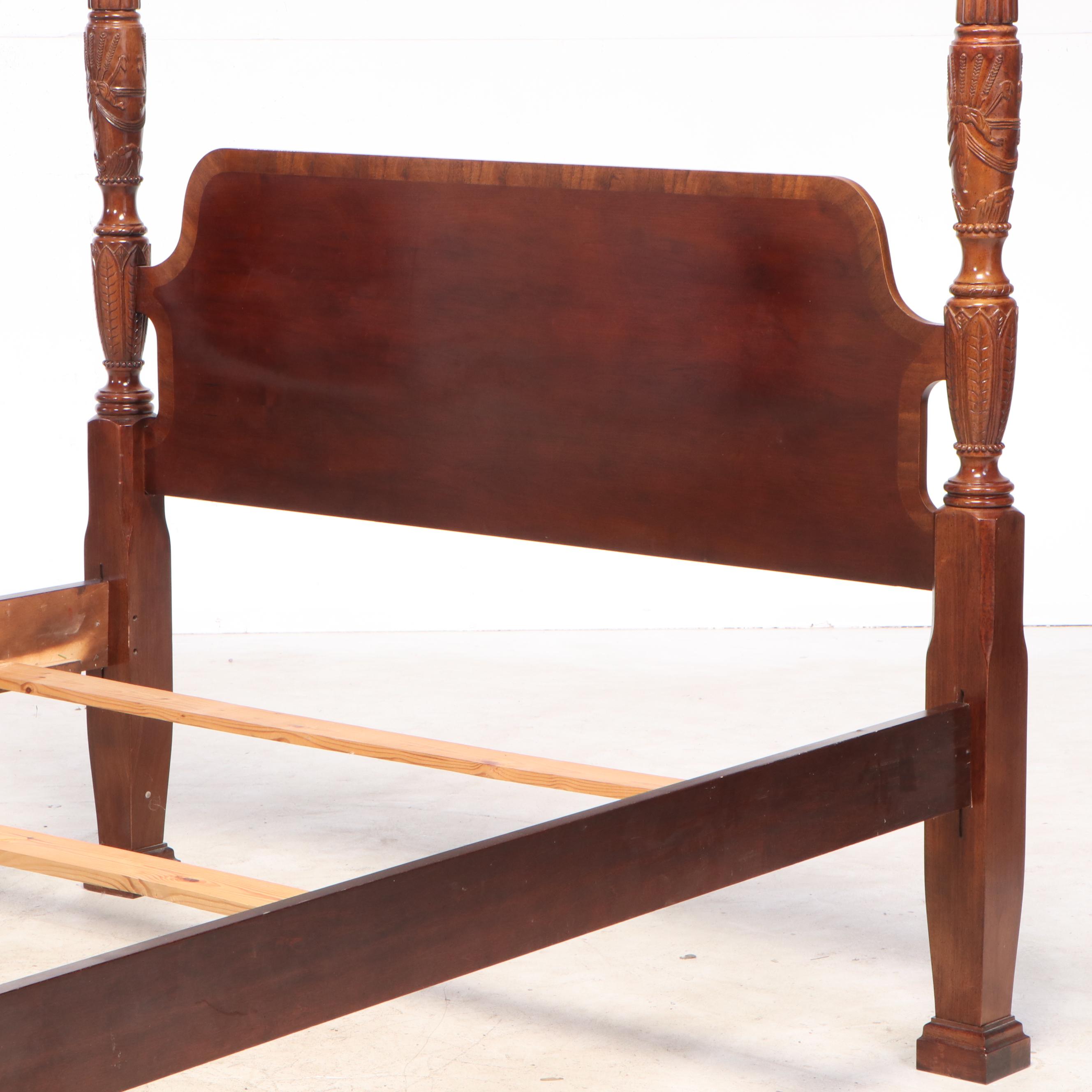 Federal Style Cherrywood and Mahogany-Crossbanded Queen Size Four-Post Bed Frame