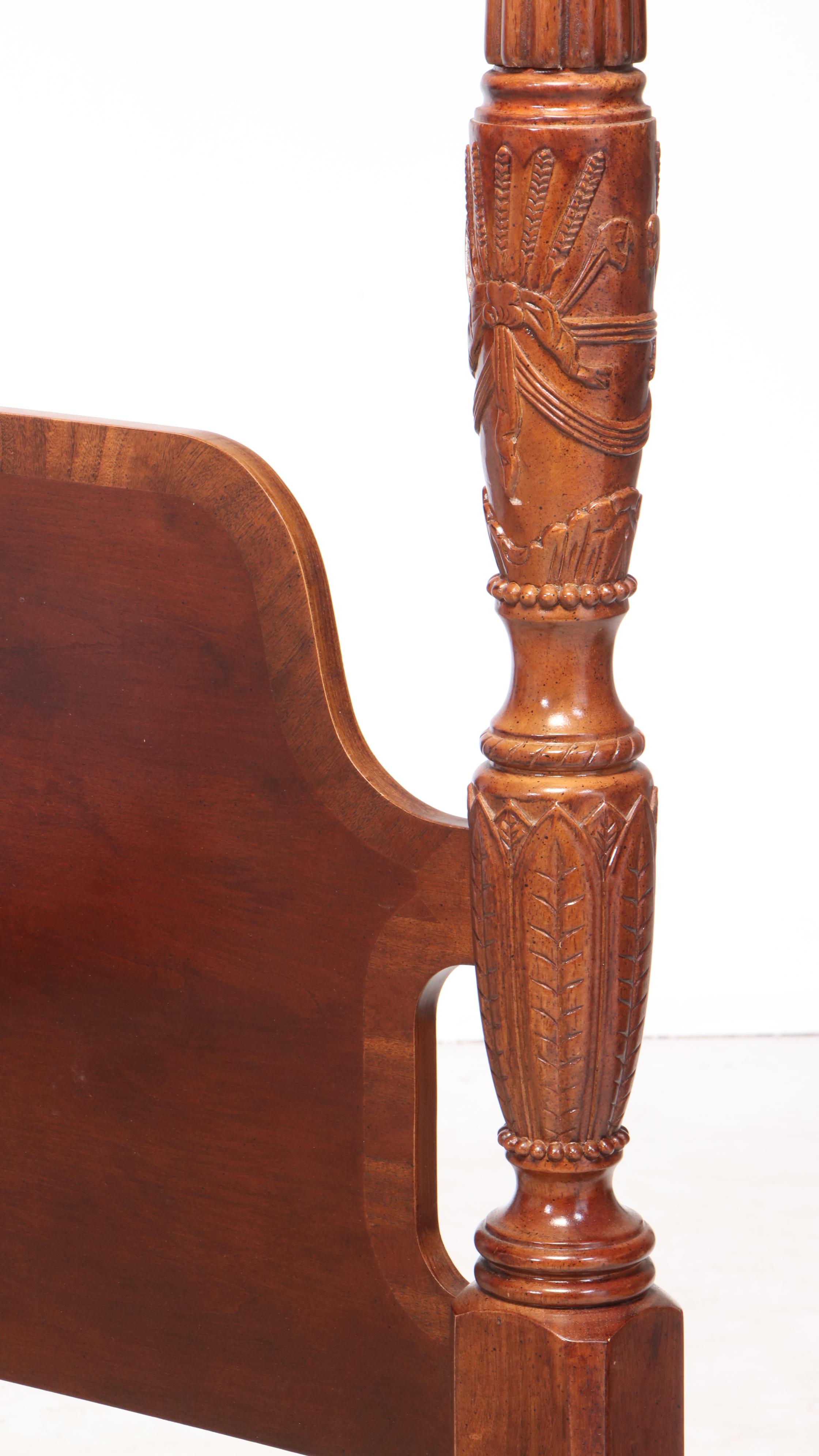 Federal Style Cherrywood and Mahogany-Crossbanded Queen Size Four-Post Bed Frame